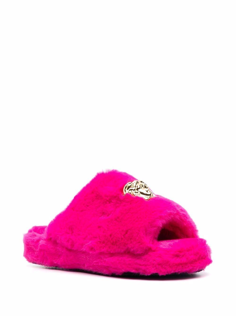 fuchsia fur slides