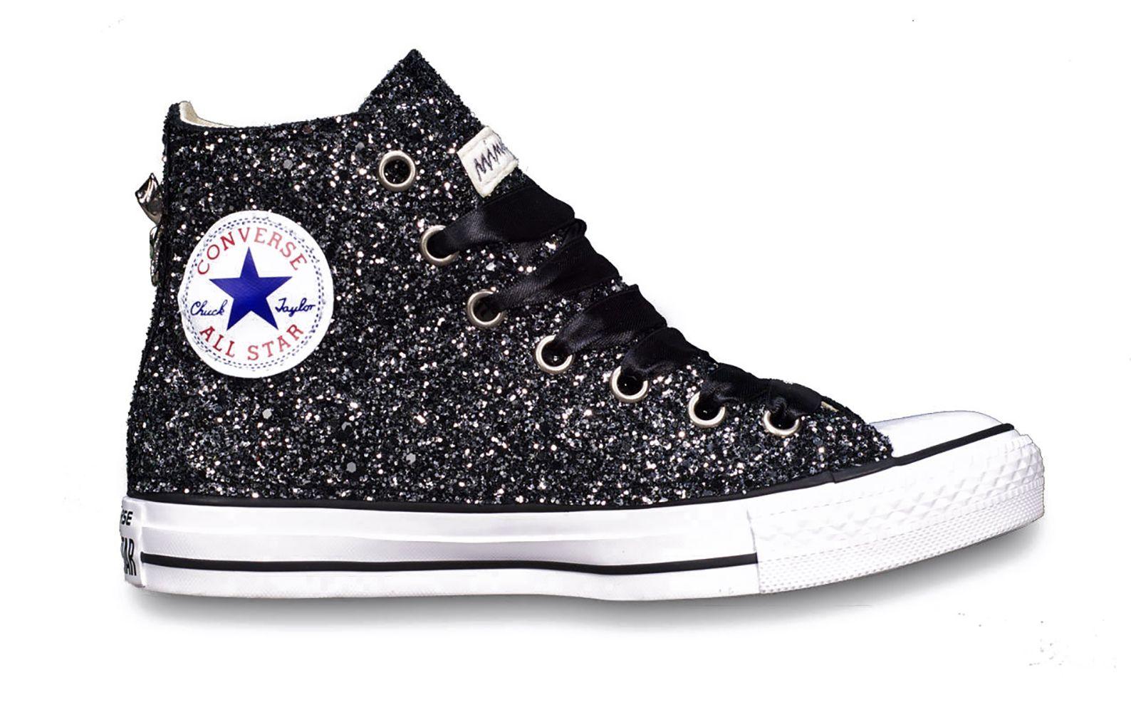 black glitter converse trainers