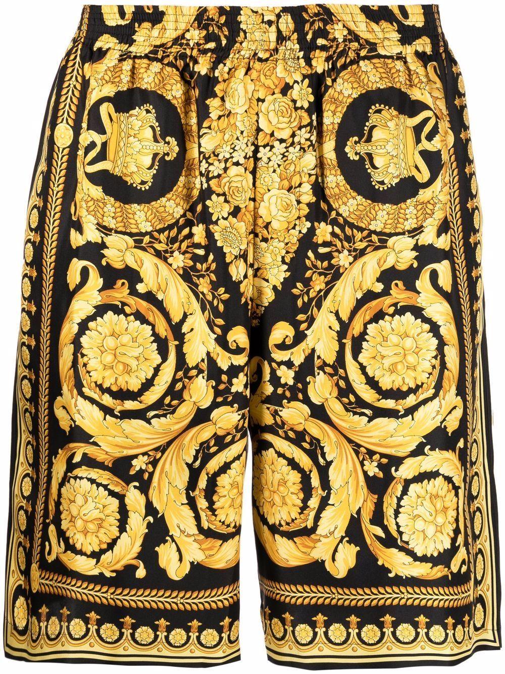 Versace Barocco-print Knee-length Silk Shorts in Black (Yellow) for Men -  Save 54% | Lyst
