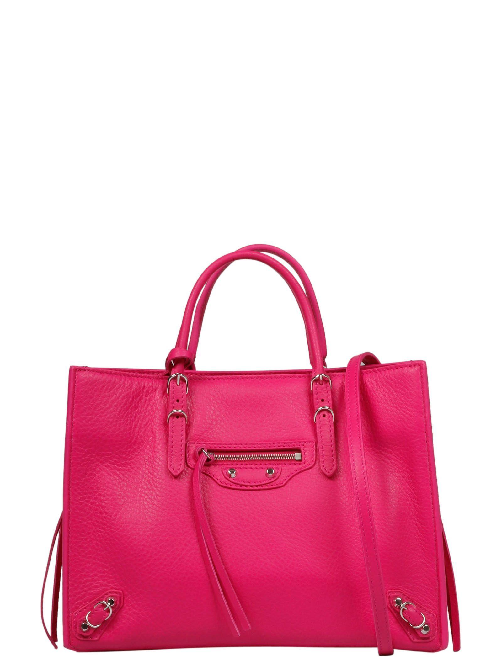 fuchsia leather handbag