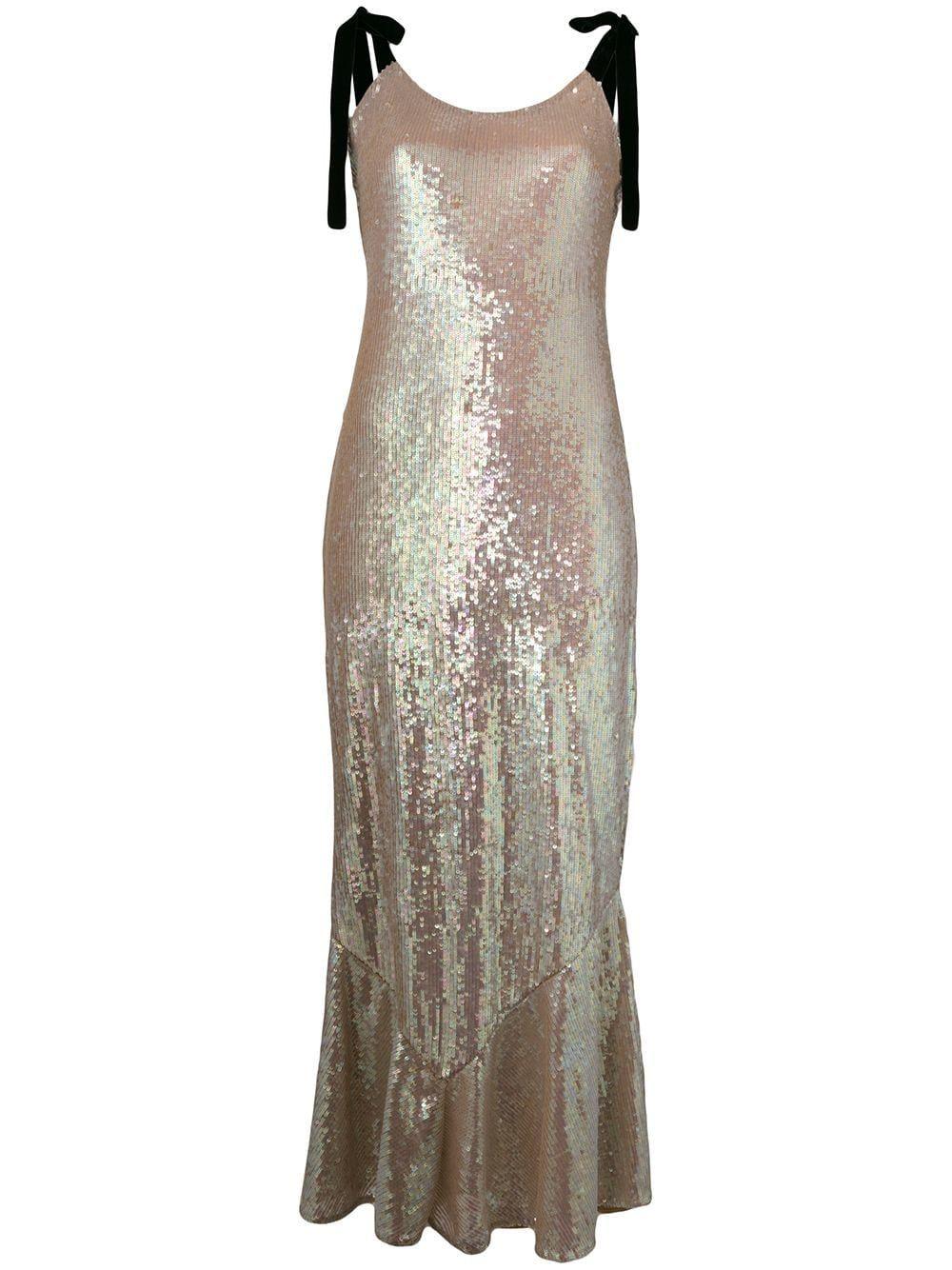 caroline constas rainbow sequin midi dress