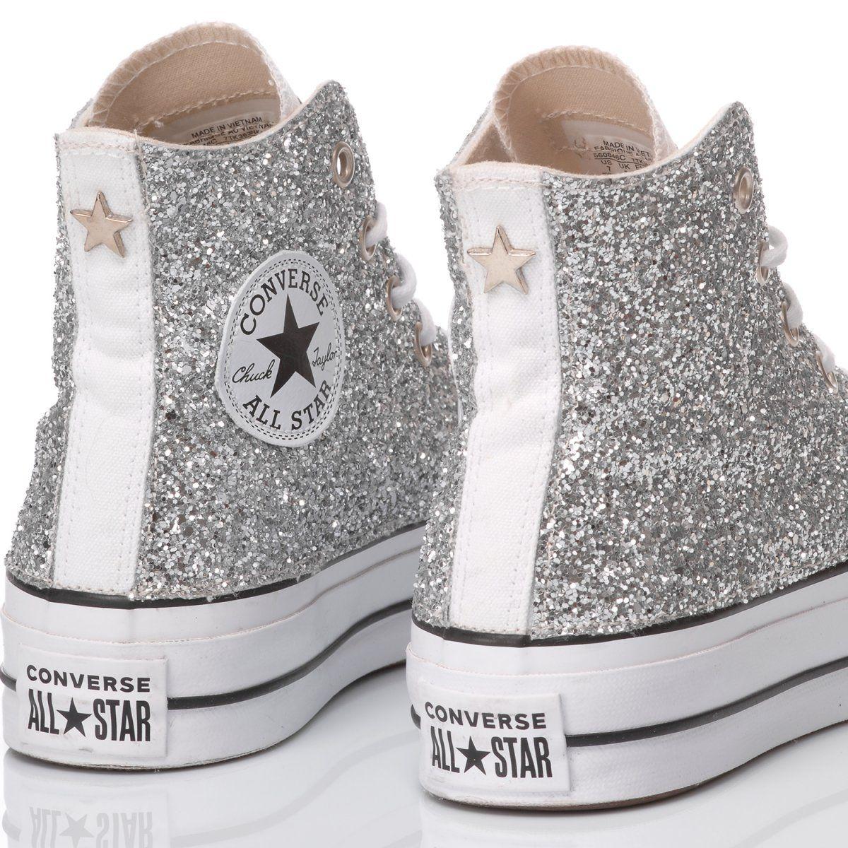 Converse Glitter Hi Top Sneakers in Silver (Metallic) Lyst