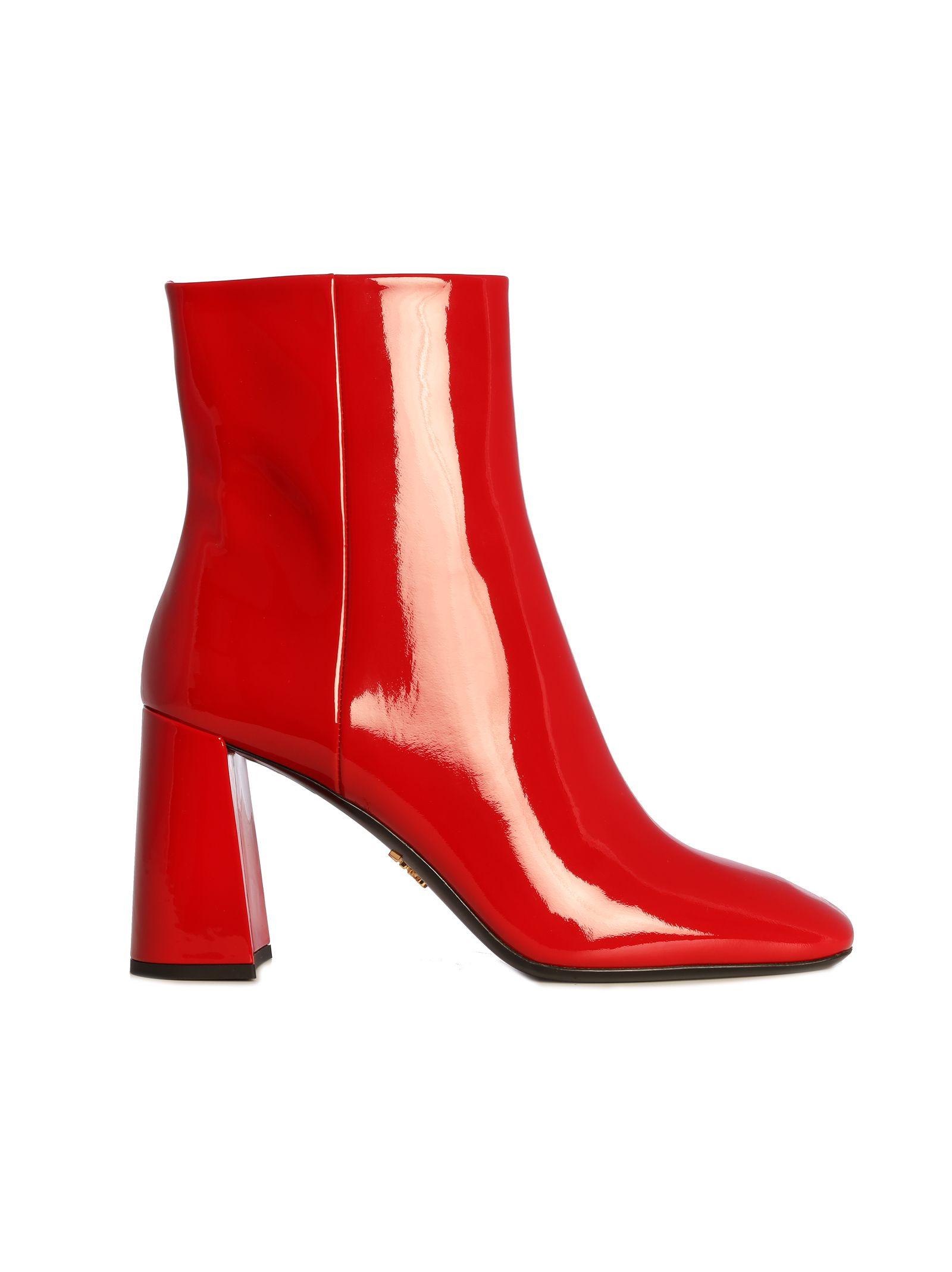 Prada Red Leather Ankle Boots - Lyst