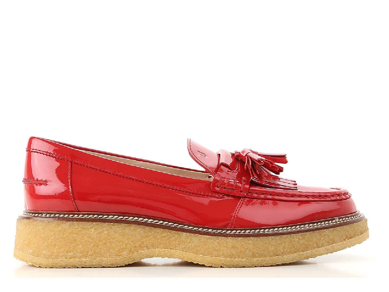 Tod's Red Leather Loafers - Lyst