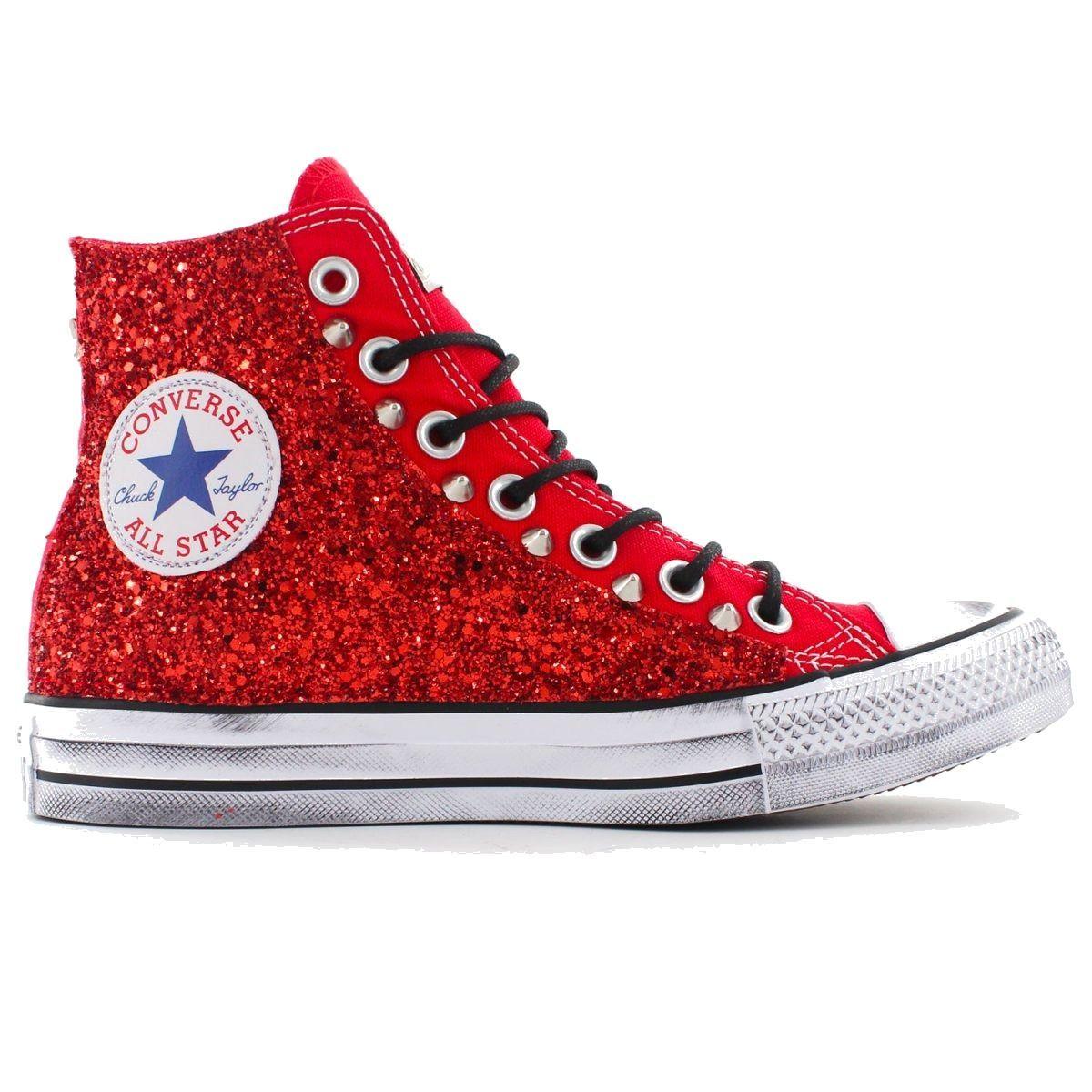Converse Glitter Hi Top Sneakers in Red | Lyst