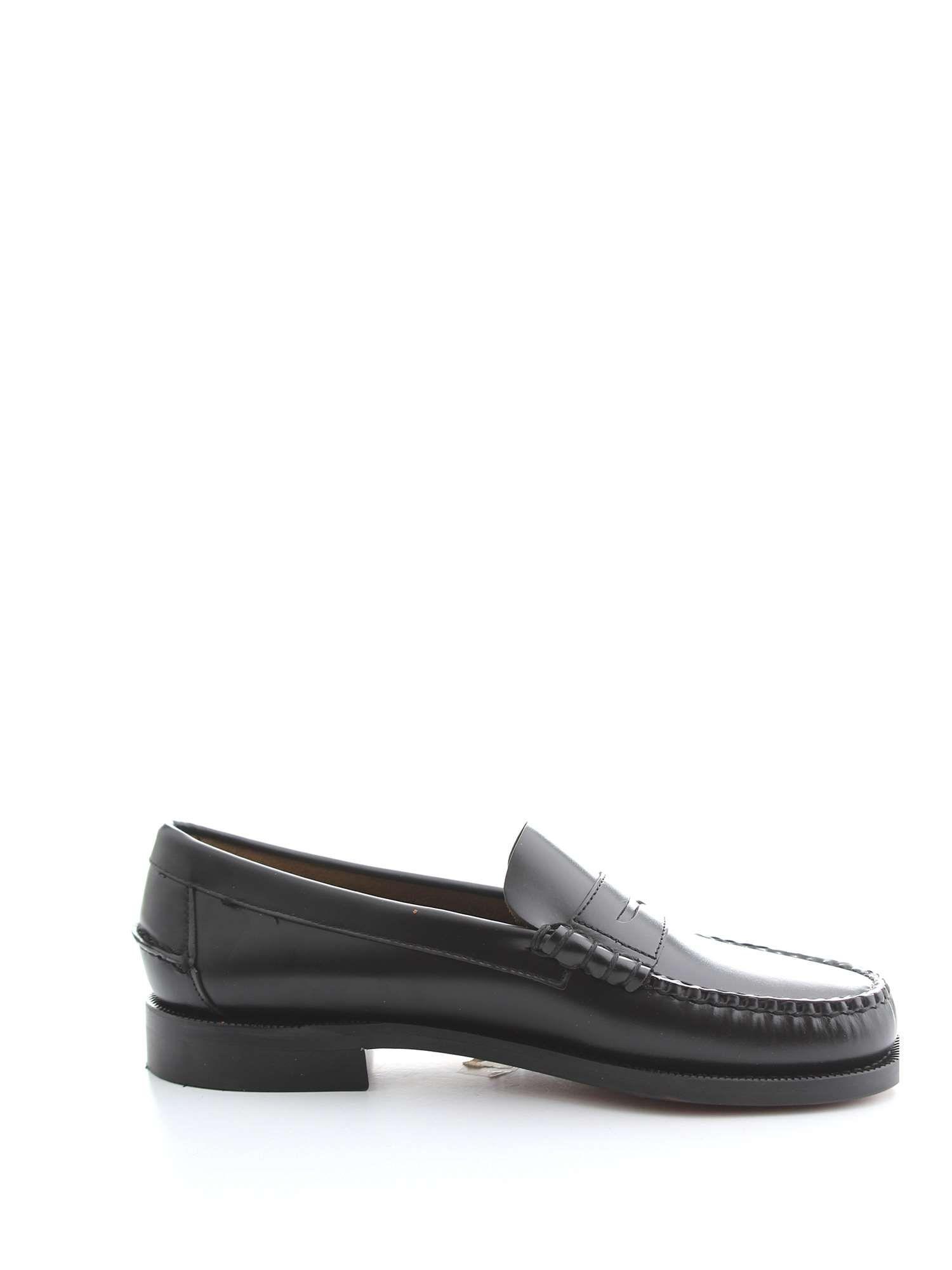 Sebago Black Leather Loafers in Black for Men - Lyst