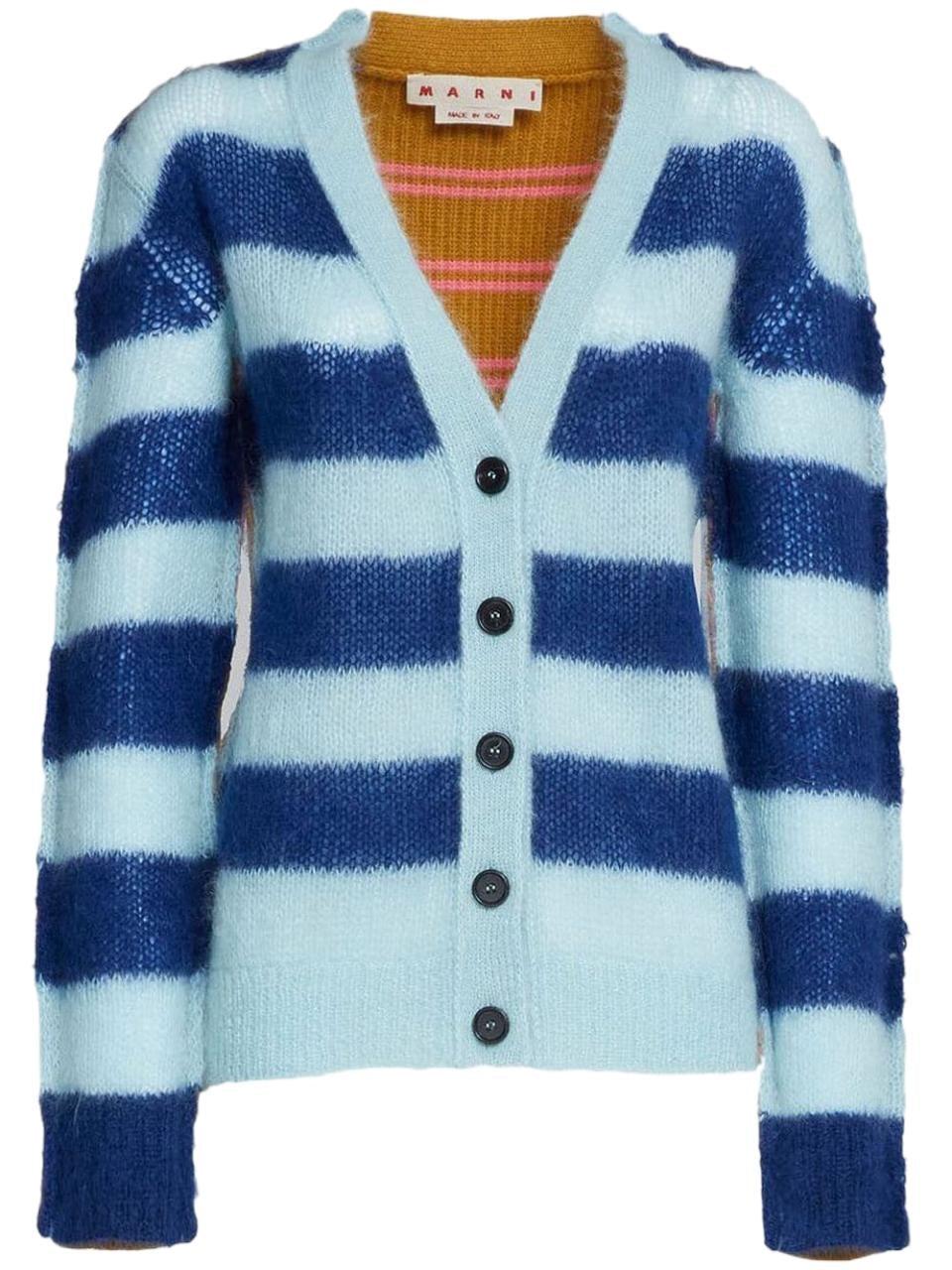 Marni Striped Panelled Cardigan in Blue | Lyst