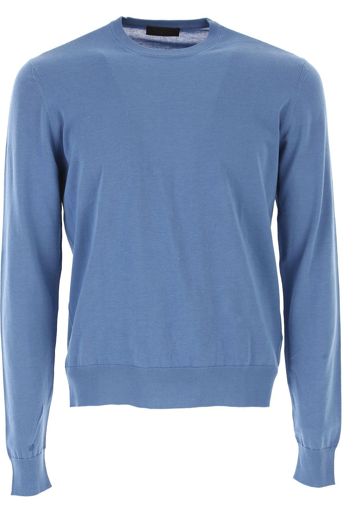 Prada Light Blue Cotton Sweater for Men - Lyst