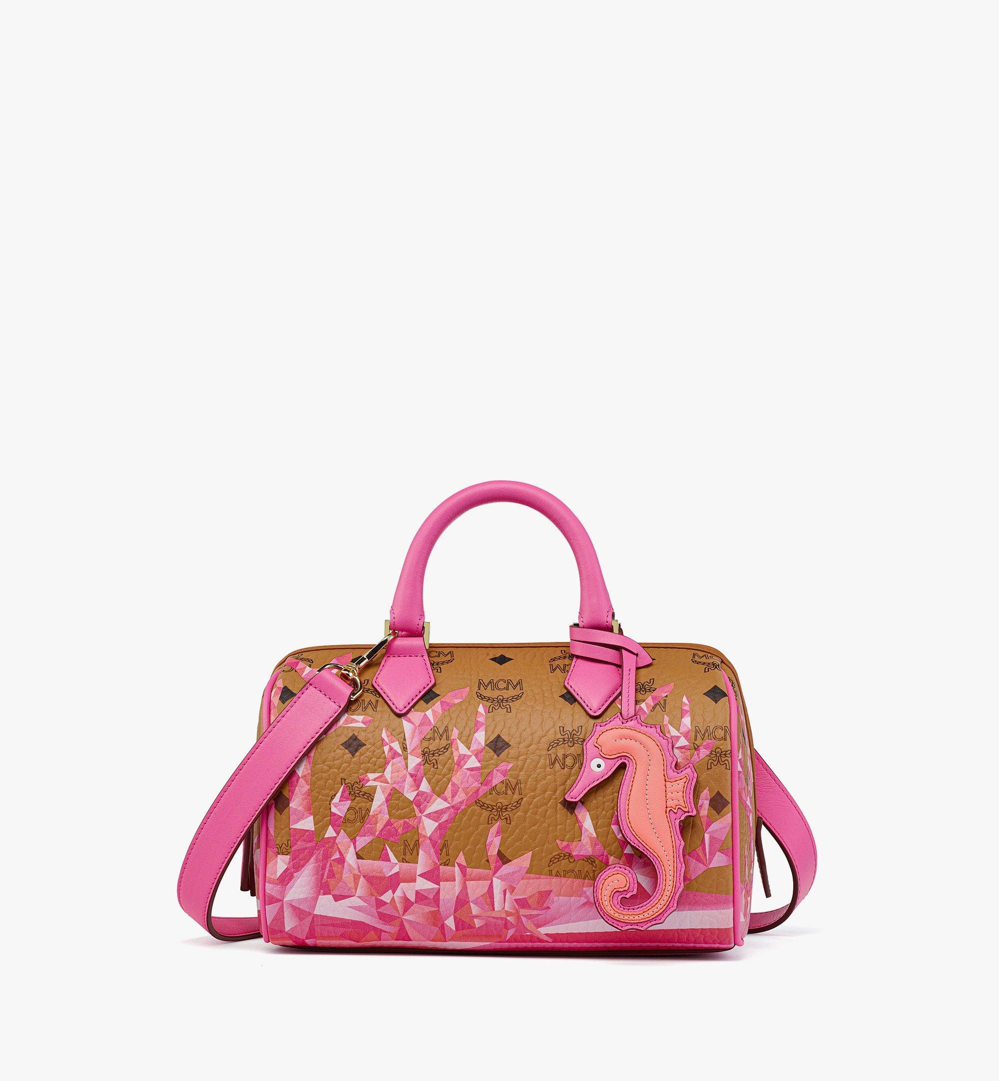 MCM Ella Boston Bag In Cubic Coral Visetos in Pink | Lyst