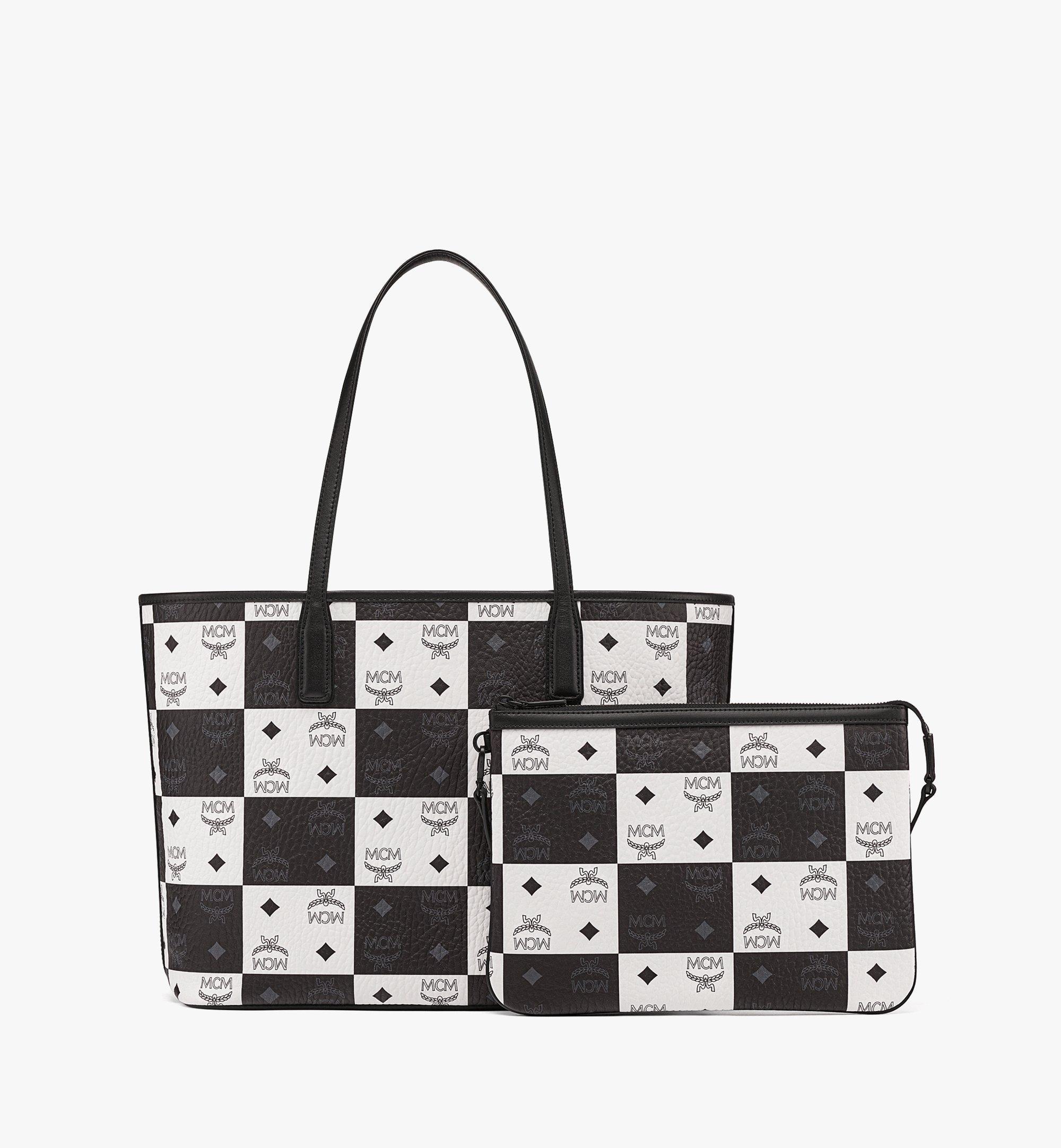 MCM Aren Shopper In Checkerboard Visetos in White