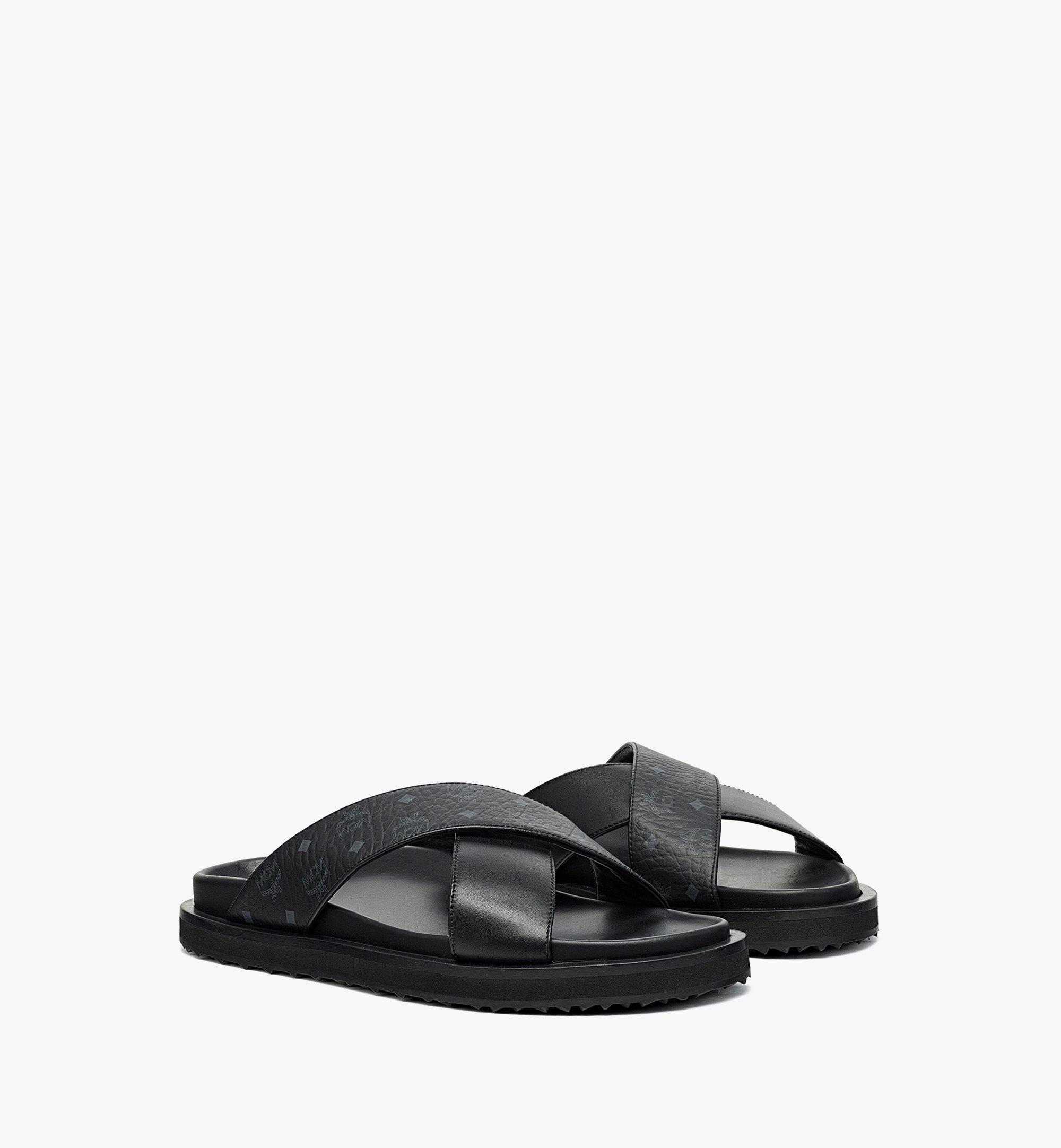 MCM Sandals In Visetos Leather Mix in Black for Men | Lyst