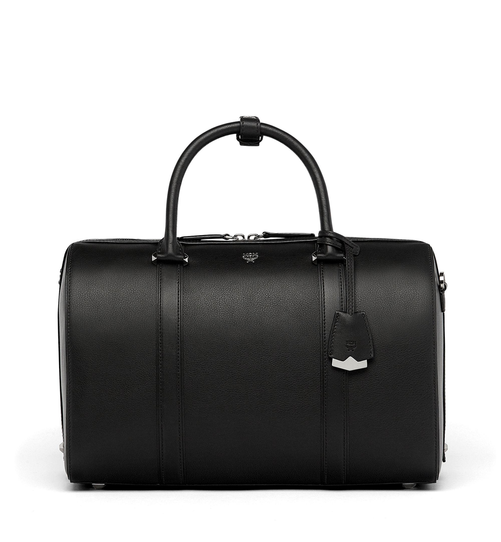 MCM Essential Boston Bag In Calfskin Leather in Black - Lyst