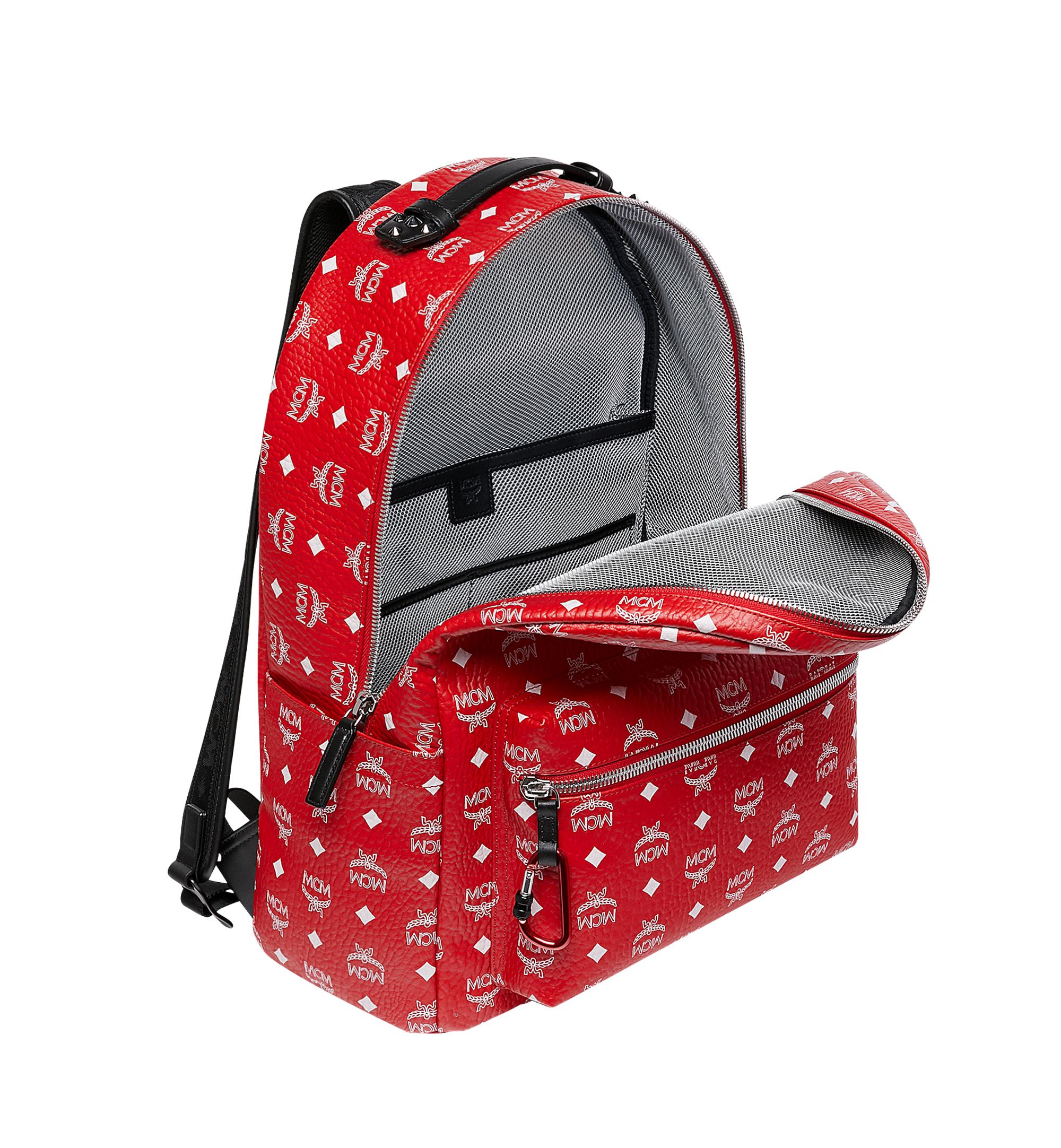 mcm red and white backpack