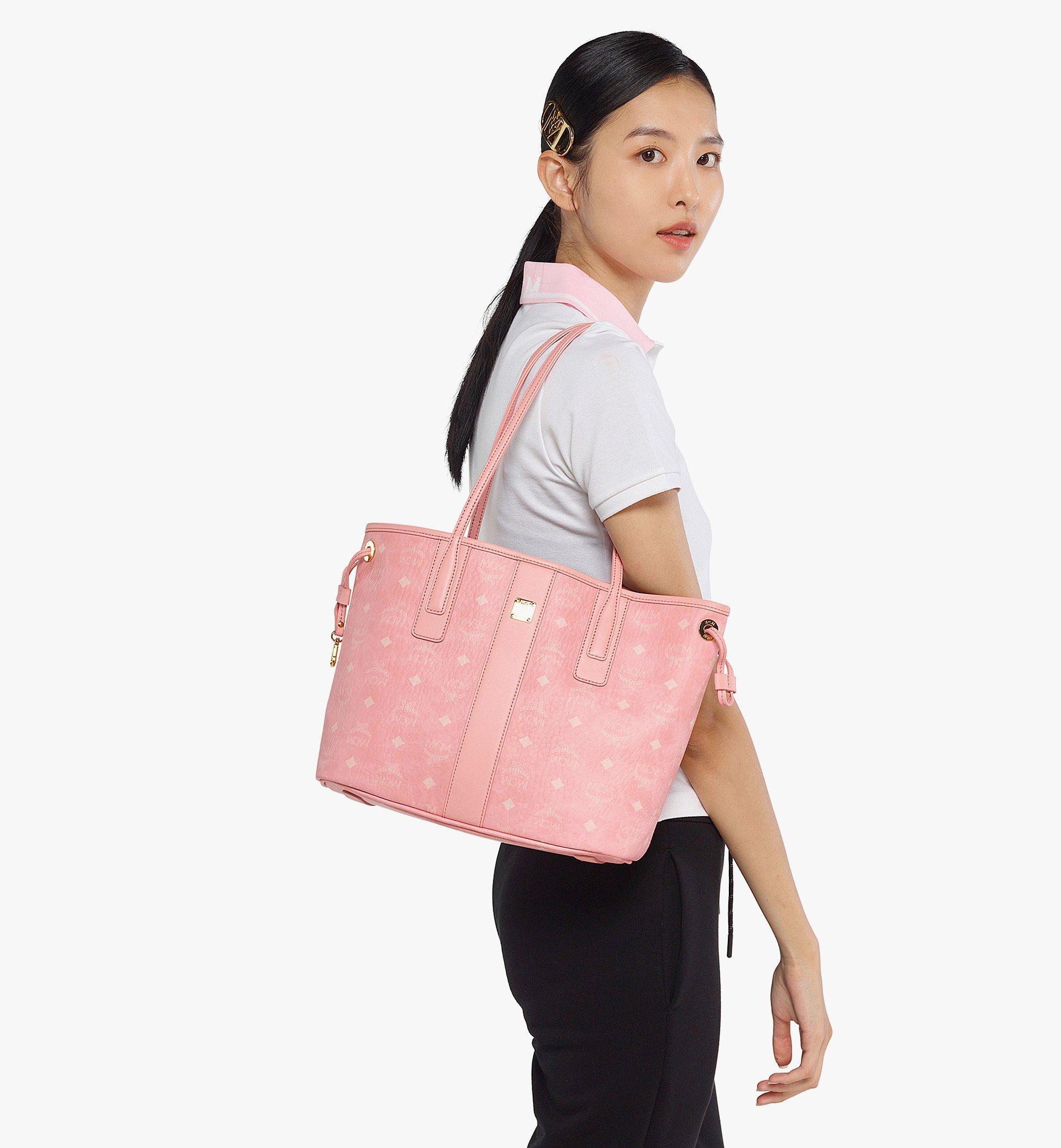 MCM Visetos Leather Reversible Shopper Tote Bag Pink