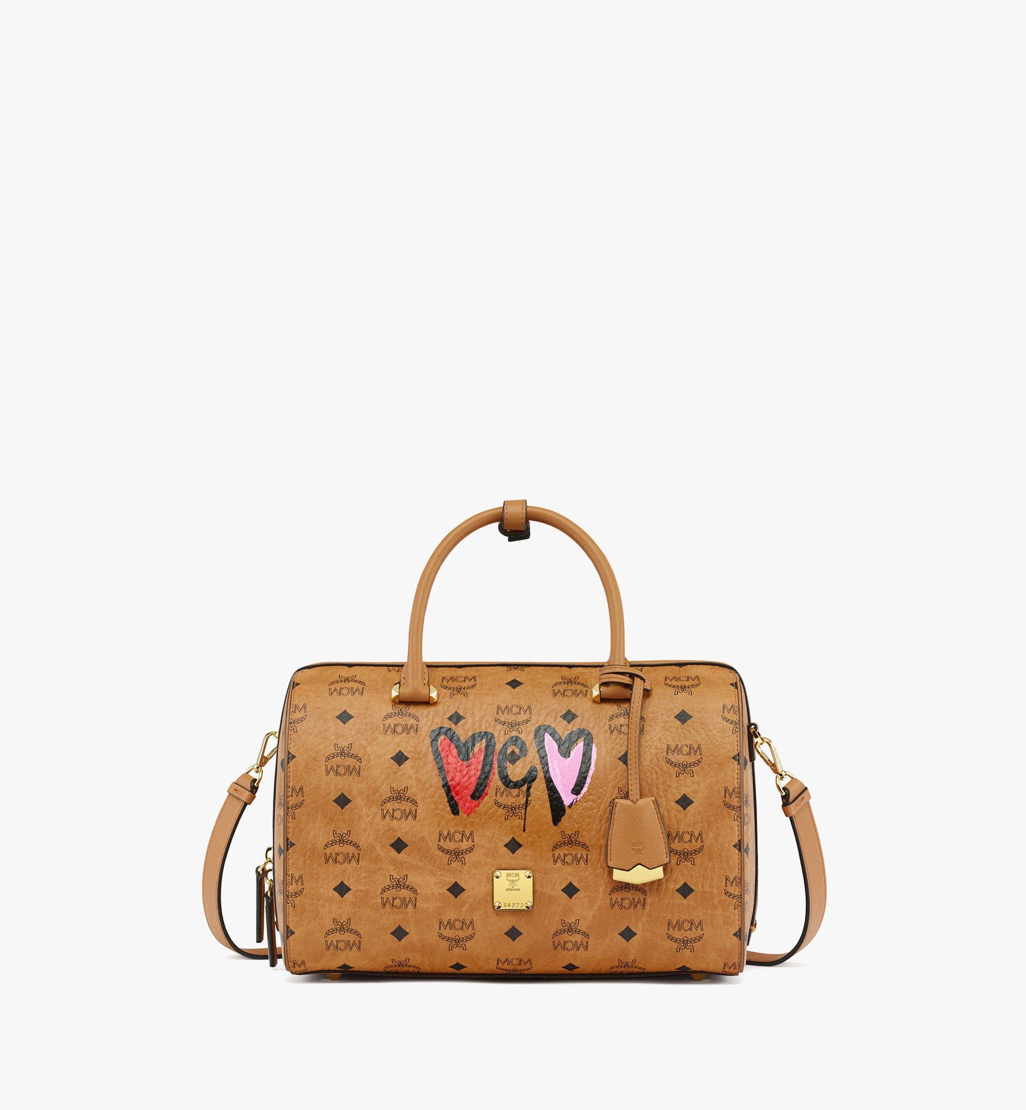 MCM Valentine's Day Upcycling Project Boston Bag In Visetos in