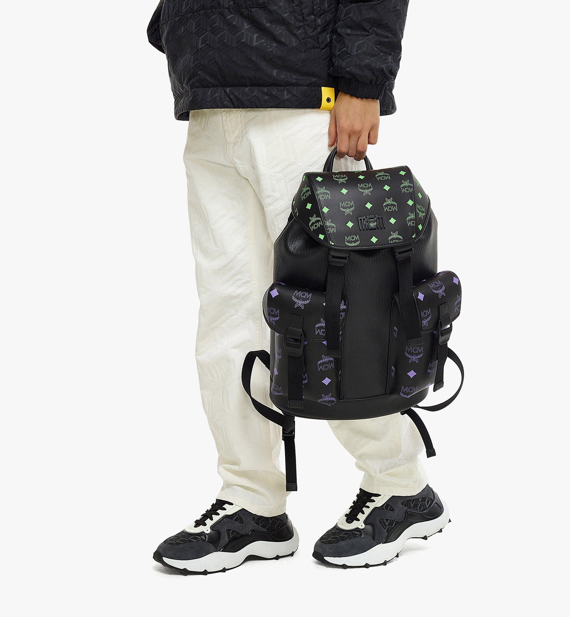NWT MCM Men's Color Splash Logo Backpack Black Purple Green $1360