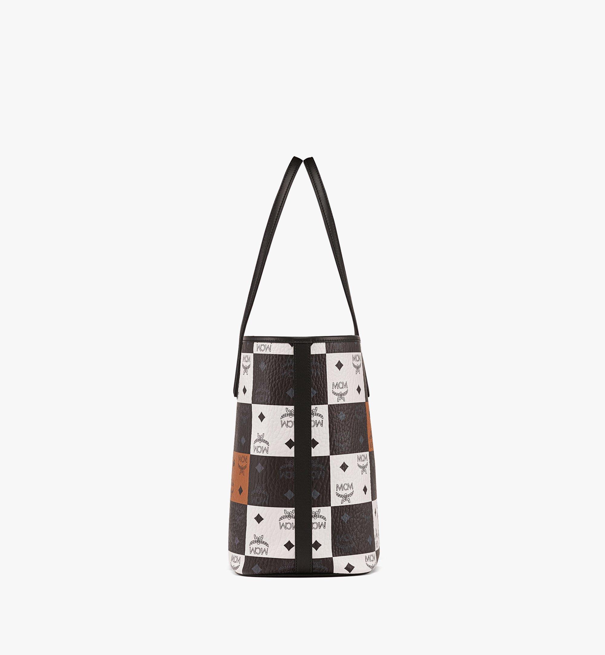 MCM Aren Shopper In Checkerboard Visetos in White