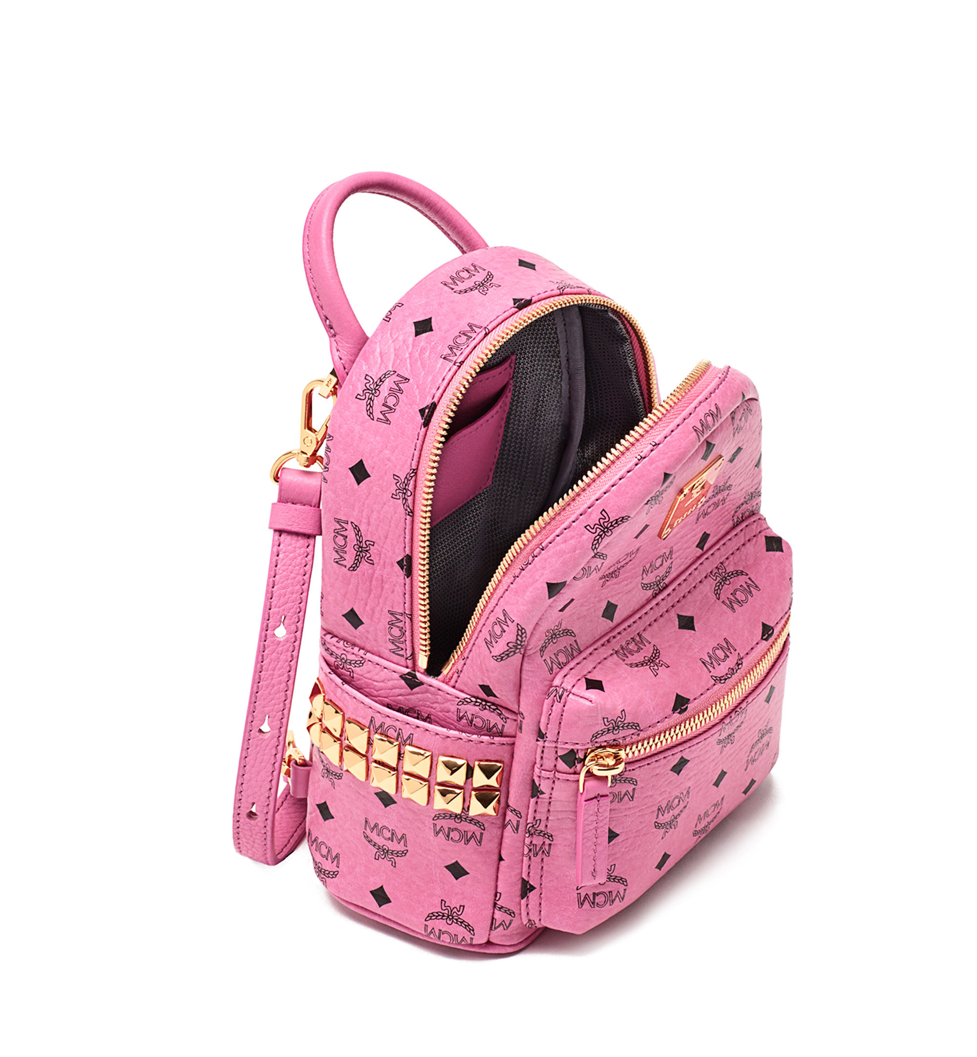MCM Stark Sprinkle Stud Medium Coated Canvas Backpack in Pink Lyst