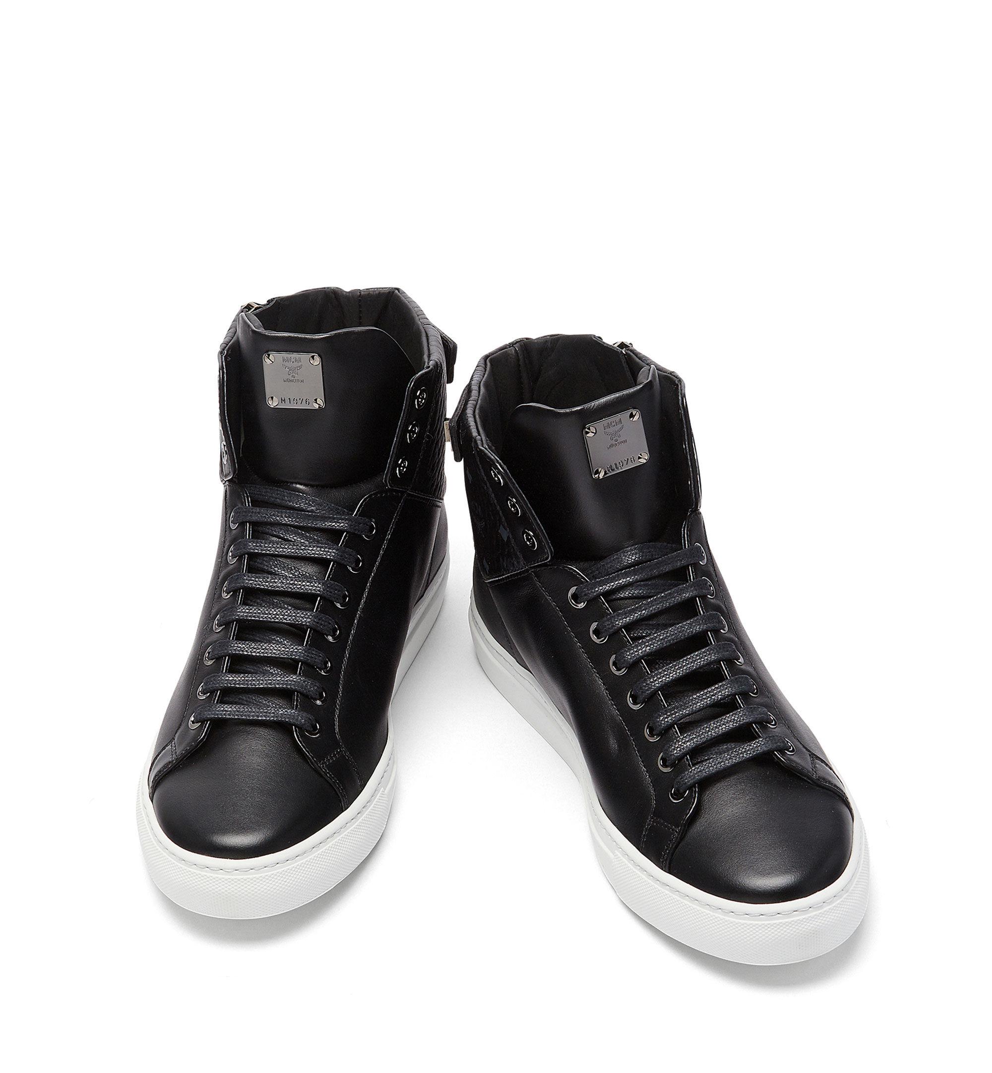 Download MCM Canvas High Top Classic Zip Sneakers In Leather in ...