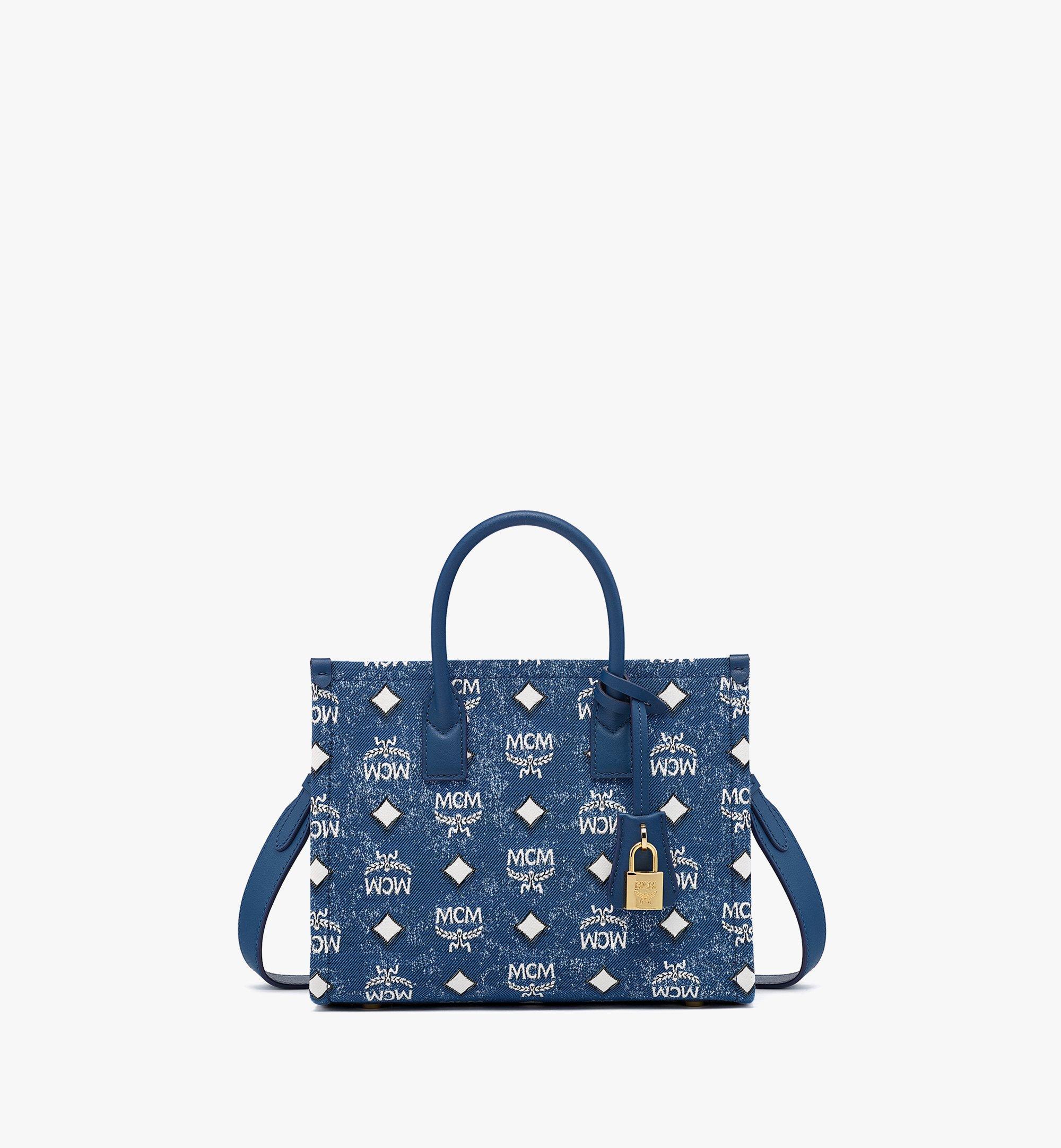 MCM Aren Camera Bag in Vintage Denim Jacquard