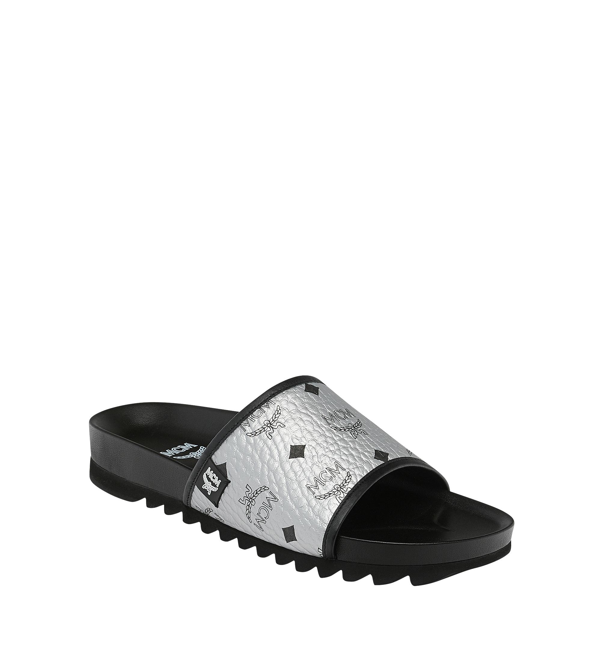 MCM Synthetic Monogram Faux-leather Slides in Black for Men - Lyst