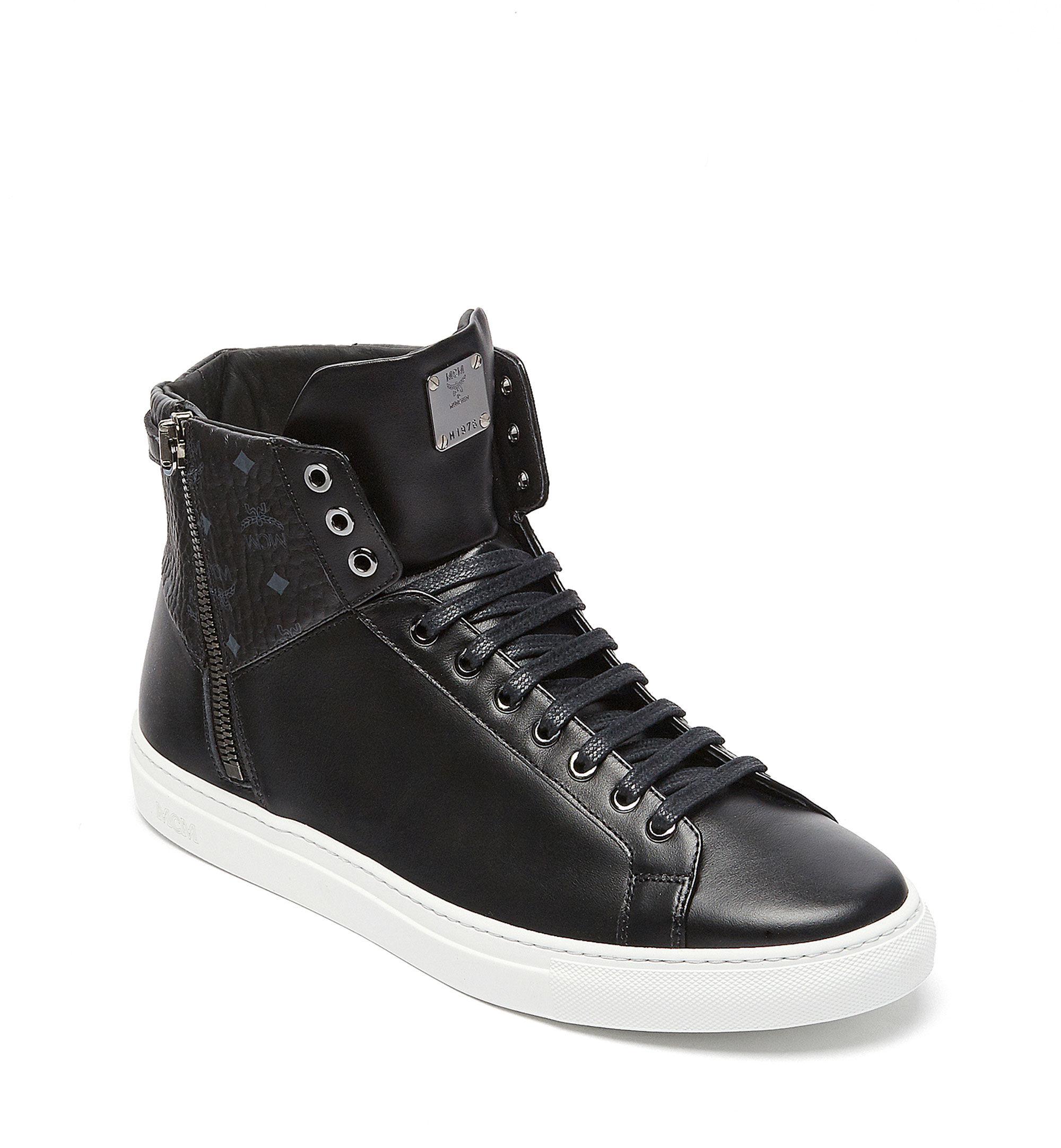 Download MCM Canvas High Top Classic Zip Sneakers In Leather in ...