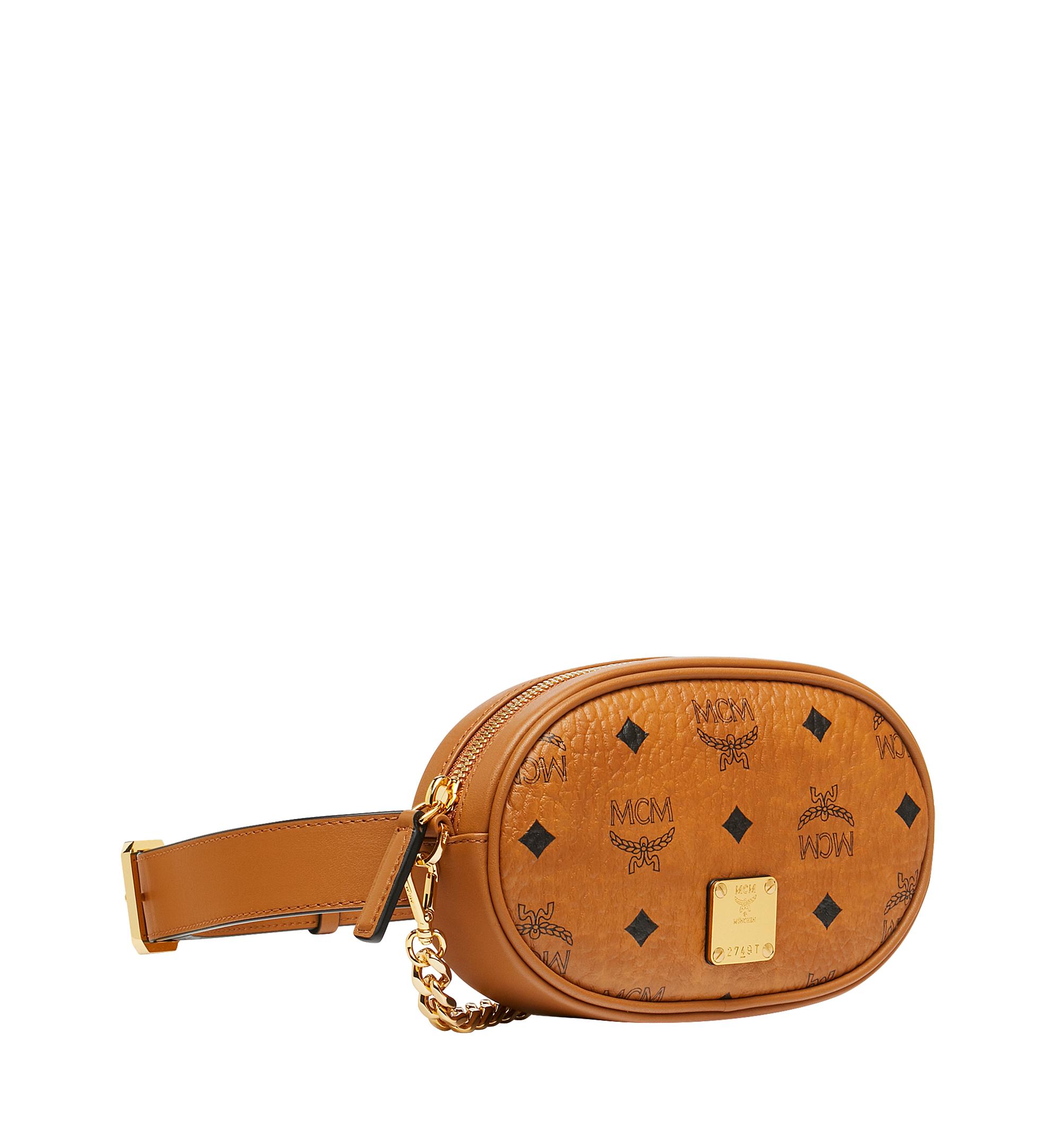 MCM Leather Essential Original Visetos Belt Bag in Cognac (Brown 