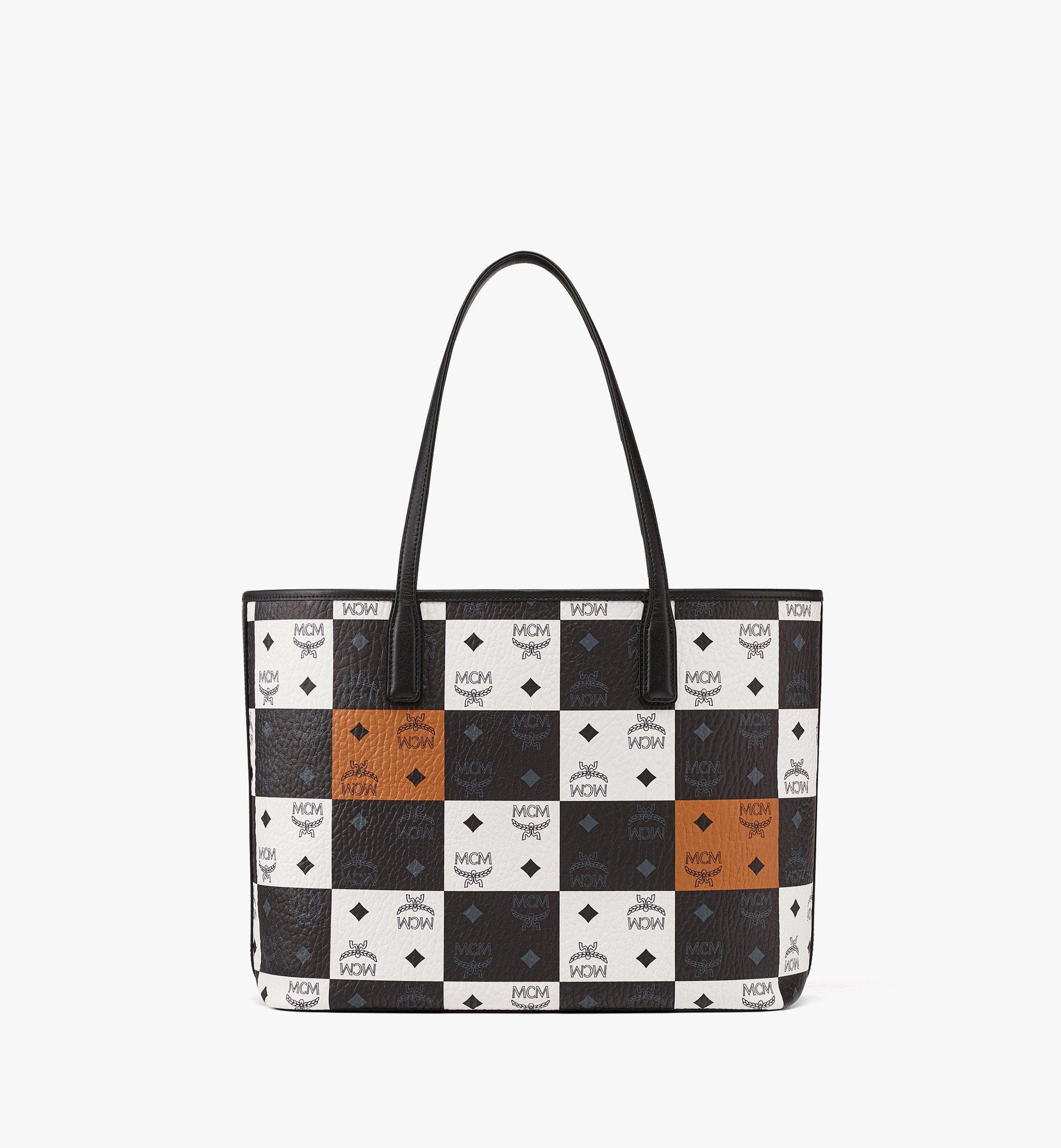 MCM Aren Shopper In Checkerboard Visetos in White