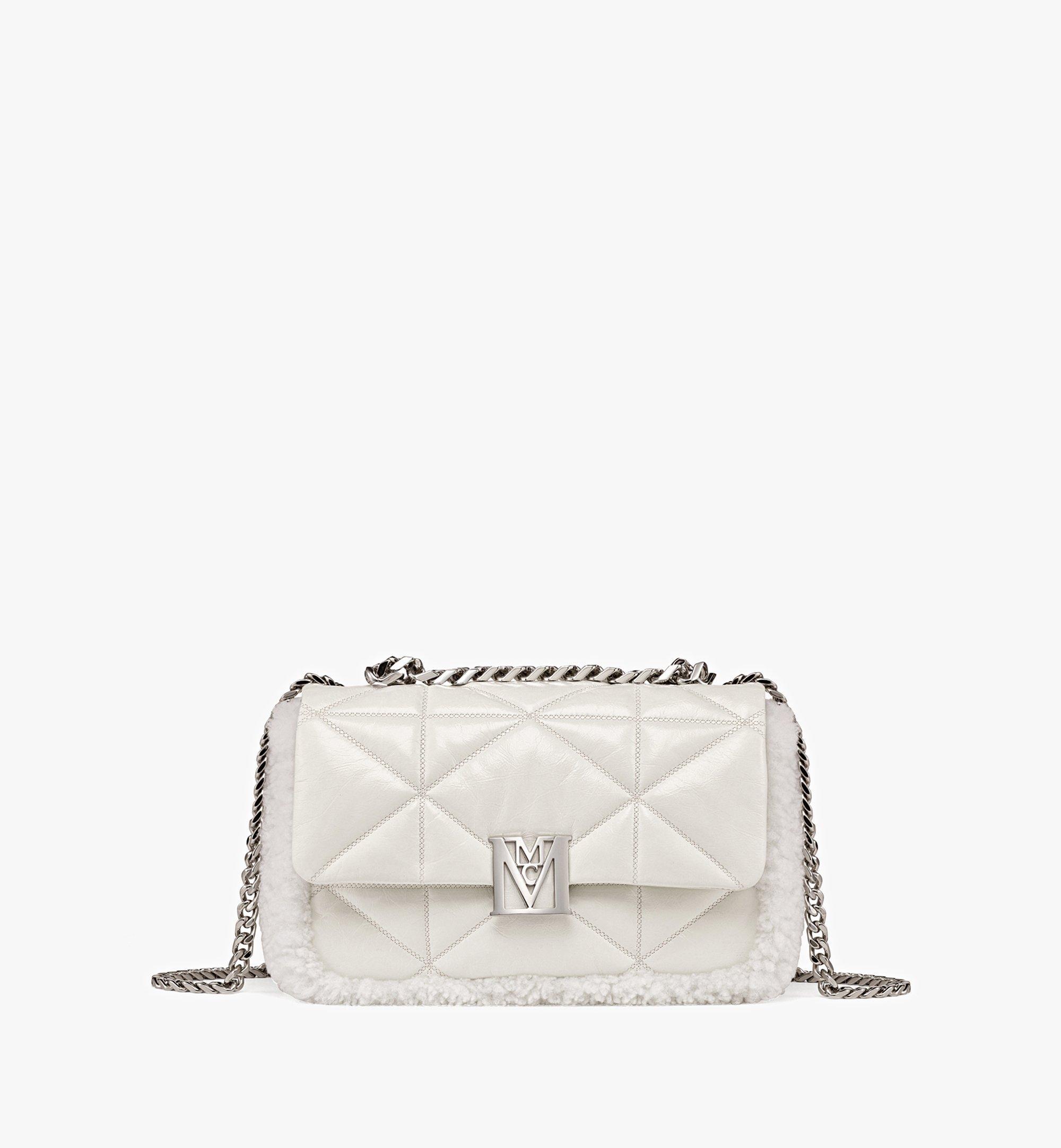 MCM Travia Shearling Shoulder Bag In Cloud Quilted Leather in White | Lyst