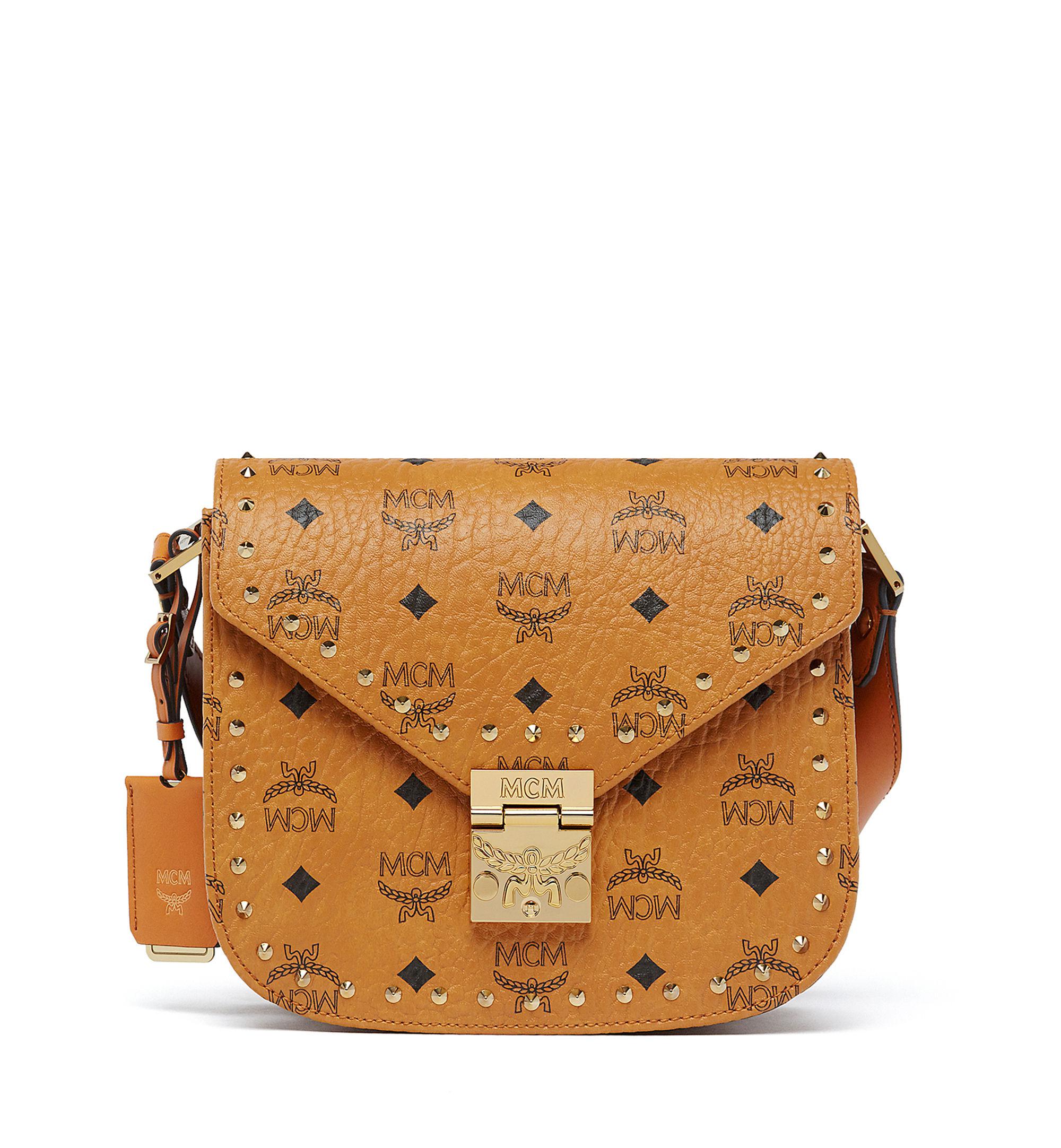 MCM Canvas Patricia Shoulder Bag In Studded Outline in Cognac (Brown