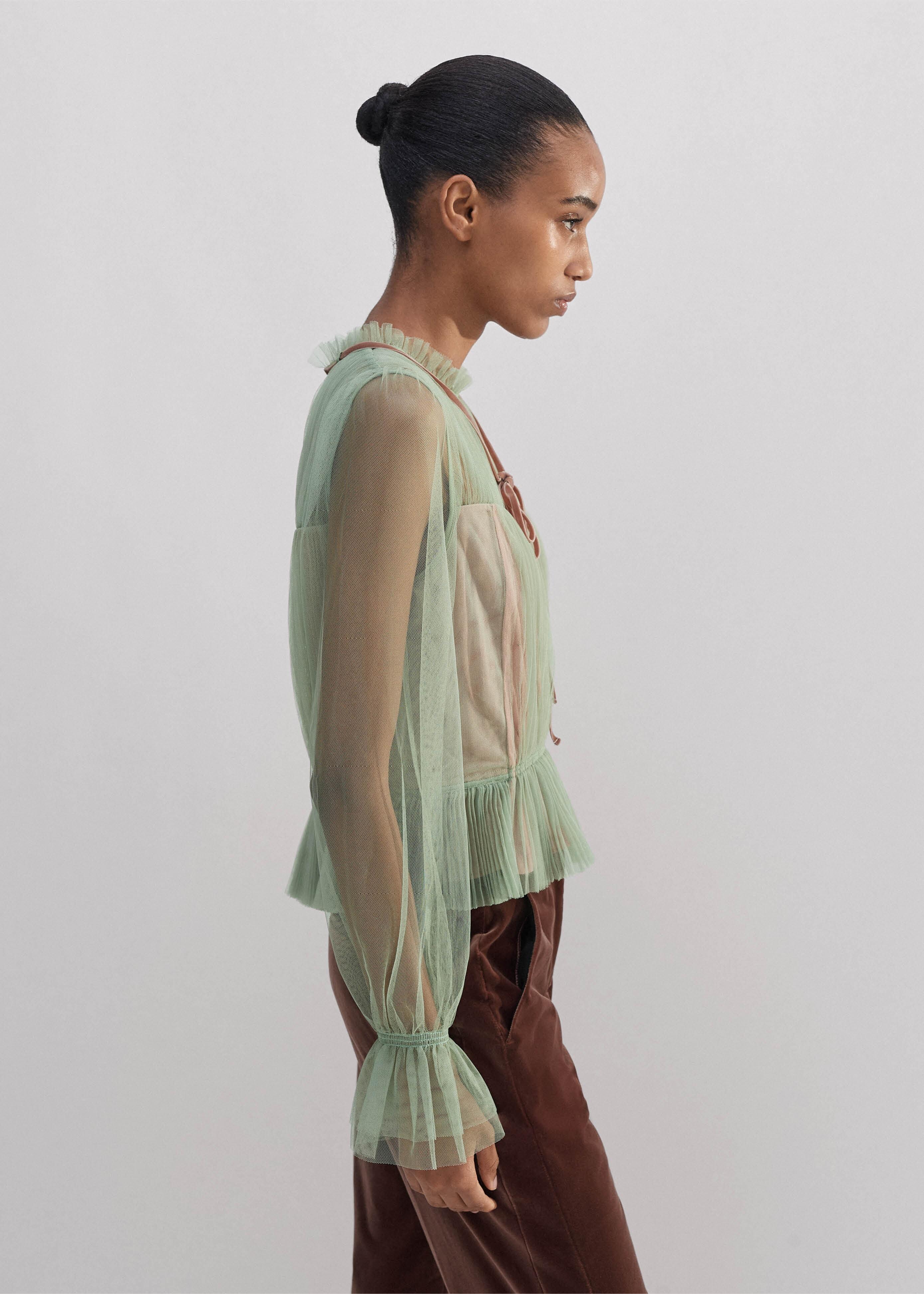 ME+EM Layered Tulle Top With Tie in Green | Lyst UK