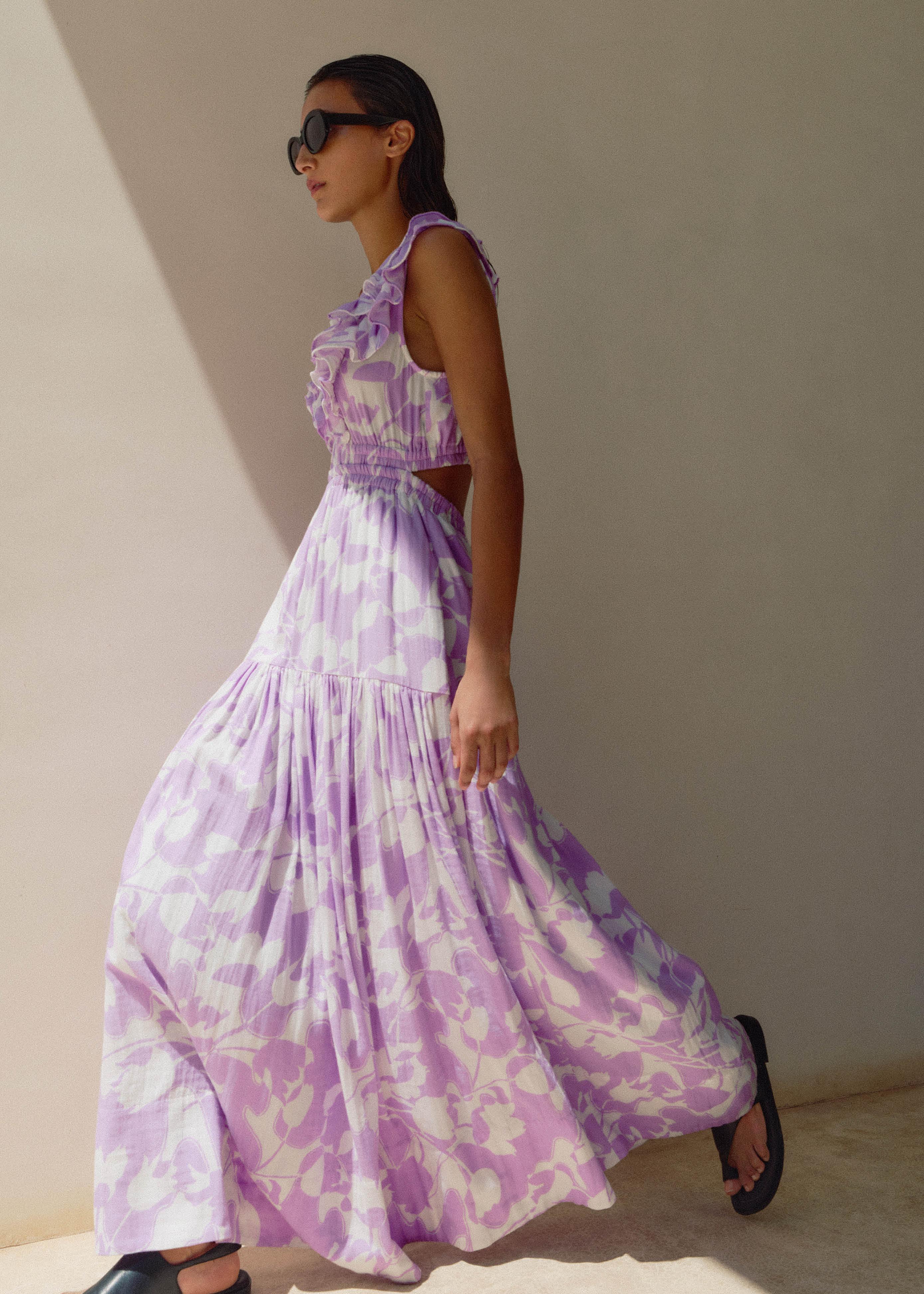 purple tulip dress Elegant Tulip Print V-neck Maxi Dress Likemychoice