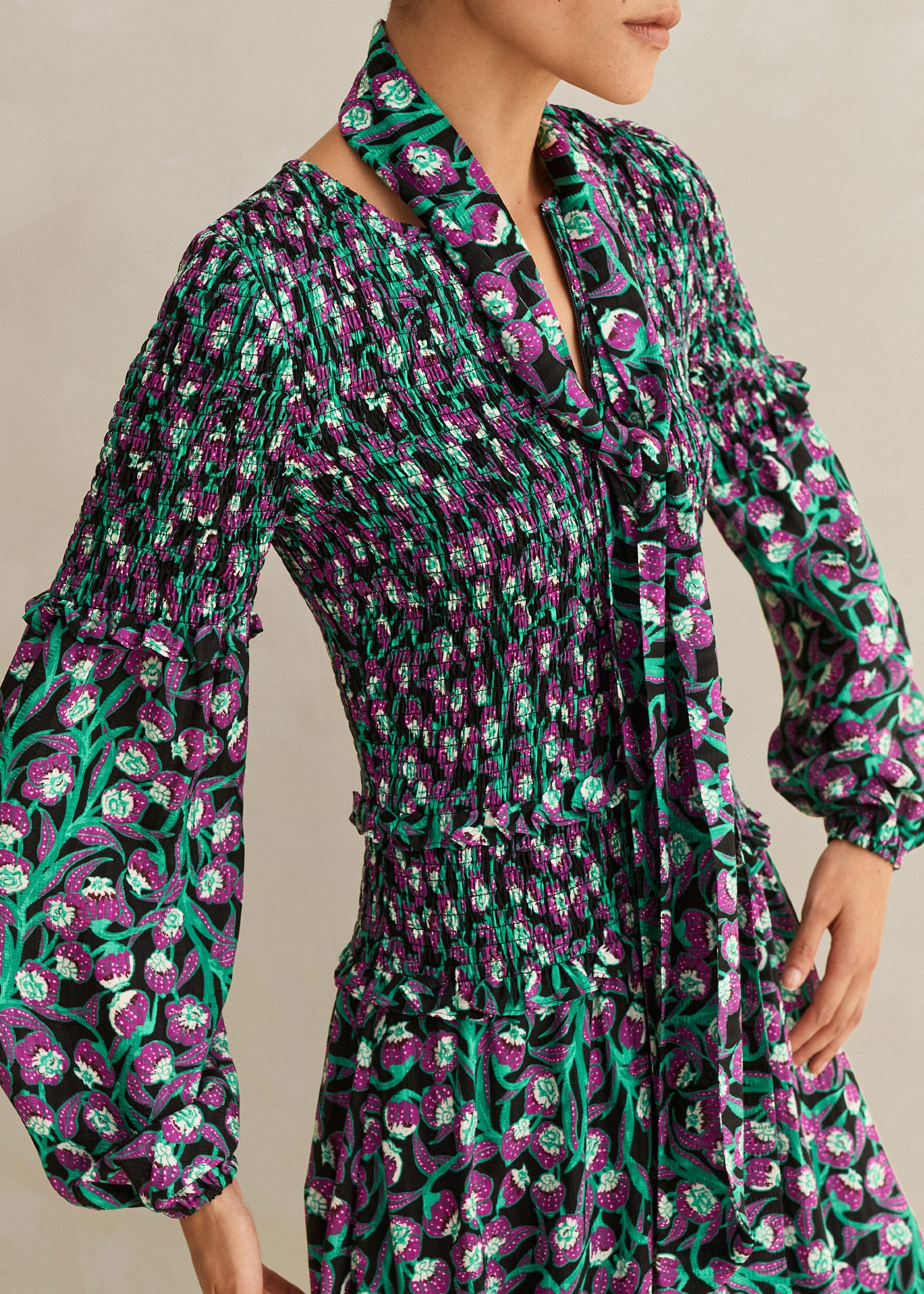 ME+EM Trailing Flower Print Shirred Midi Dress + Belt | Lyst UK