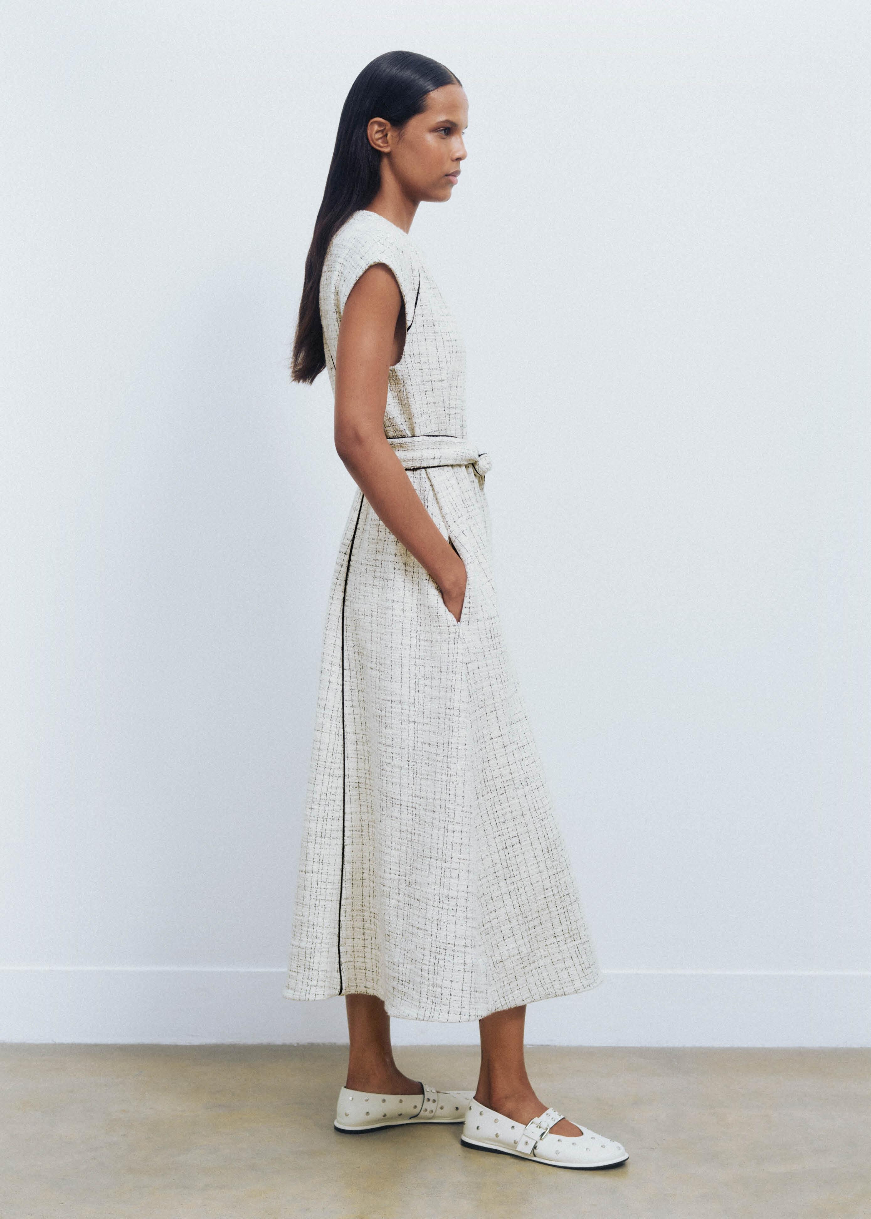 Summer Tweed Midi Dress White & Black Women's Tweed Midi Dresses
