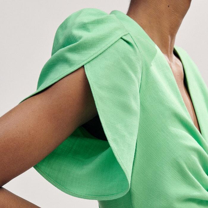 textured pleat front midi dress ME+EM Textured Pleat Front Midi Dress in Green