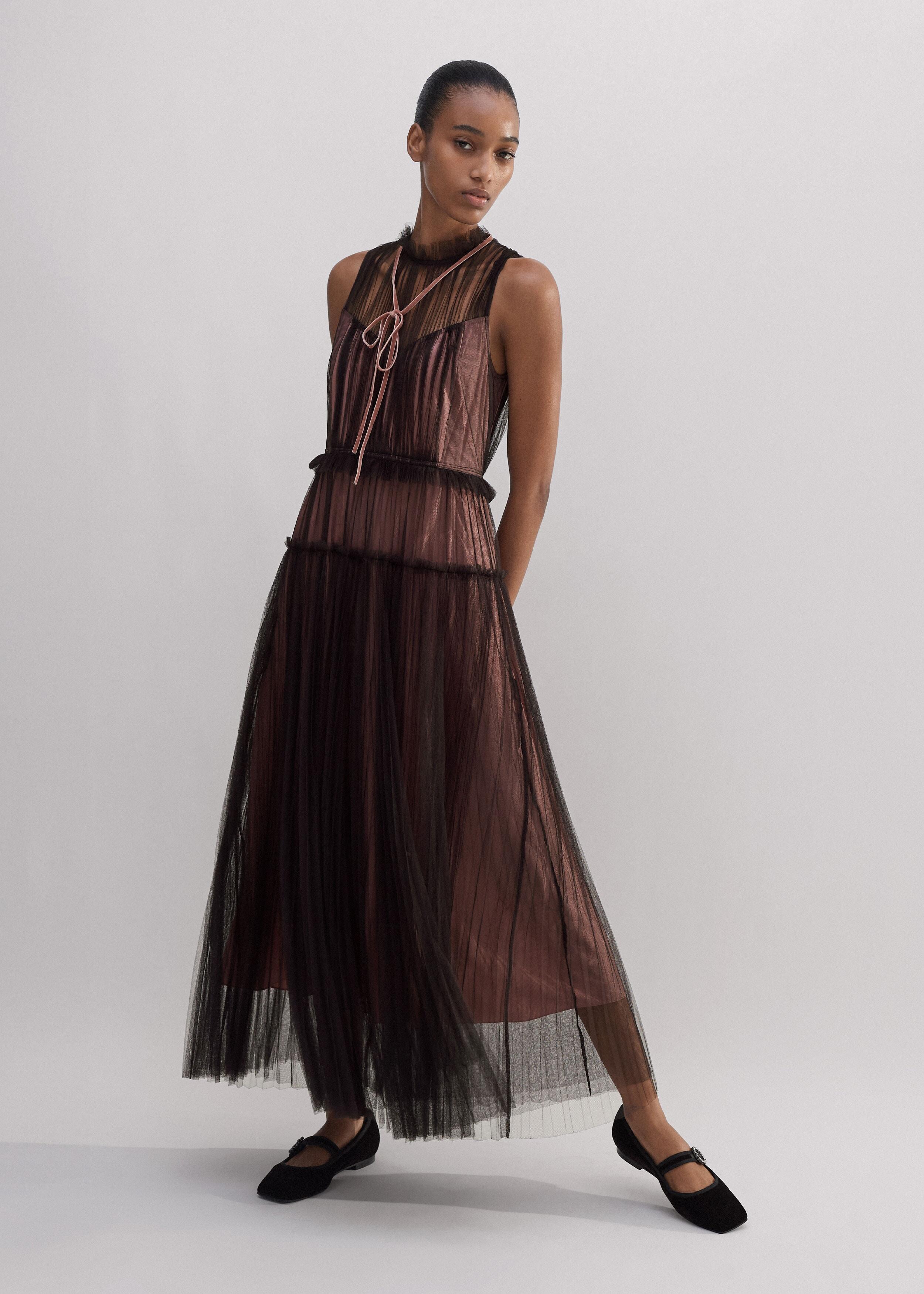 ME+EM Sheer Tulle Maxi Dress With Tie | Lyst