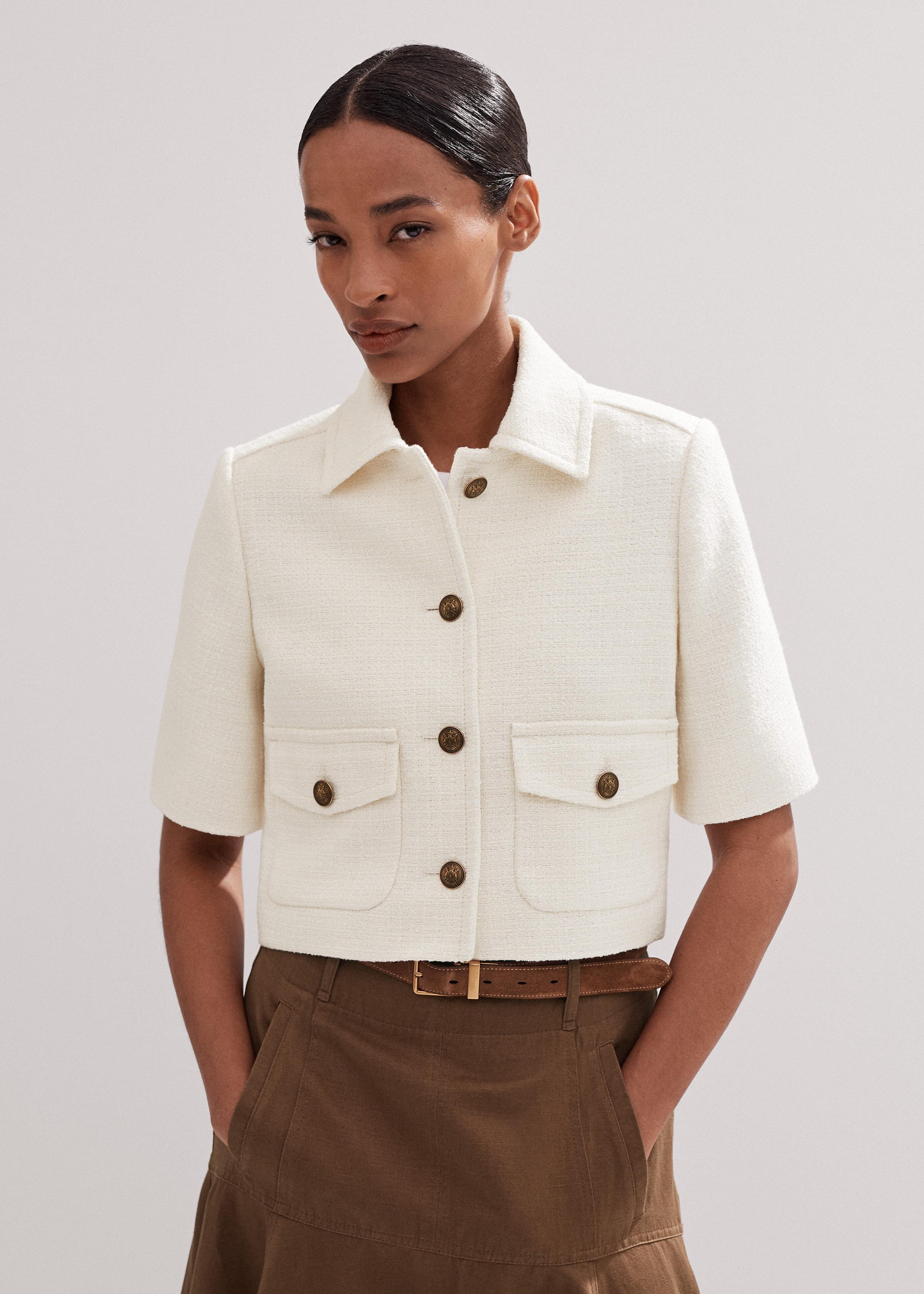 ME+EM Tweed Short Sleeve Crop Jacket in Brown | Lyst UK