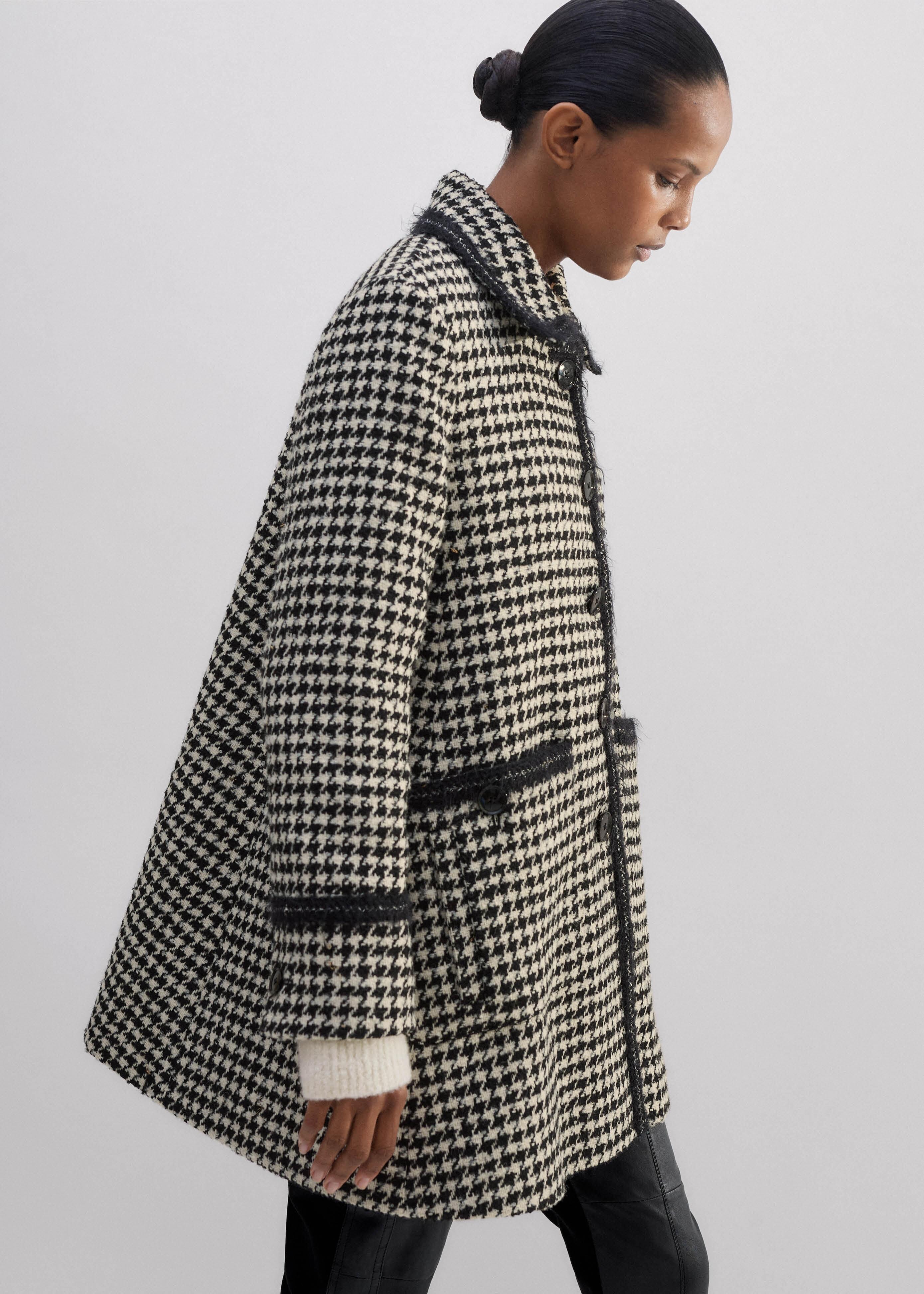 ME+EM Bouclé Houndstooth Swing Coat in Gray Lyst