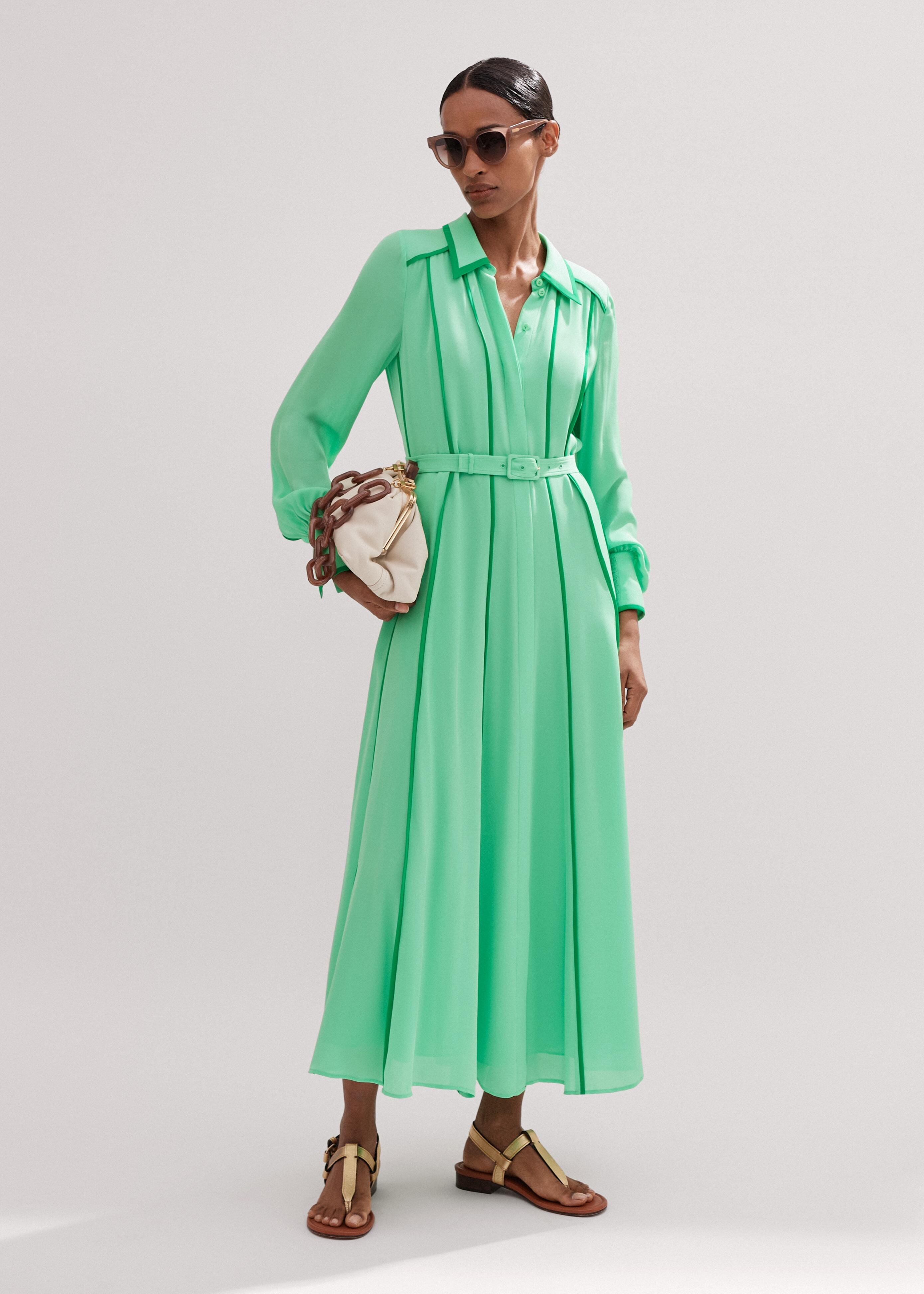 ME+EM Silk Contrast Binding Maxi Shirt Dress + Belt in Green | Lyst ME+EM Silk Contrast Binding Maxi Shirt Dress + Belt in Green | Lyst