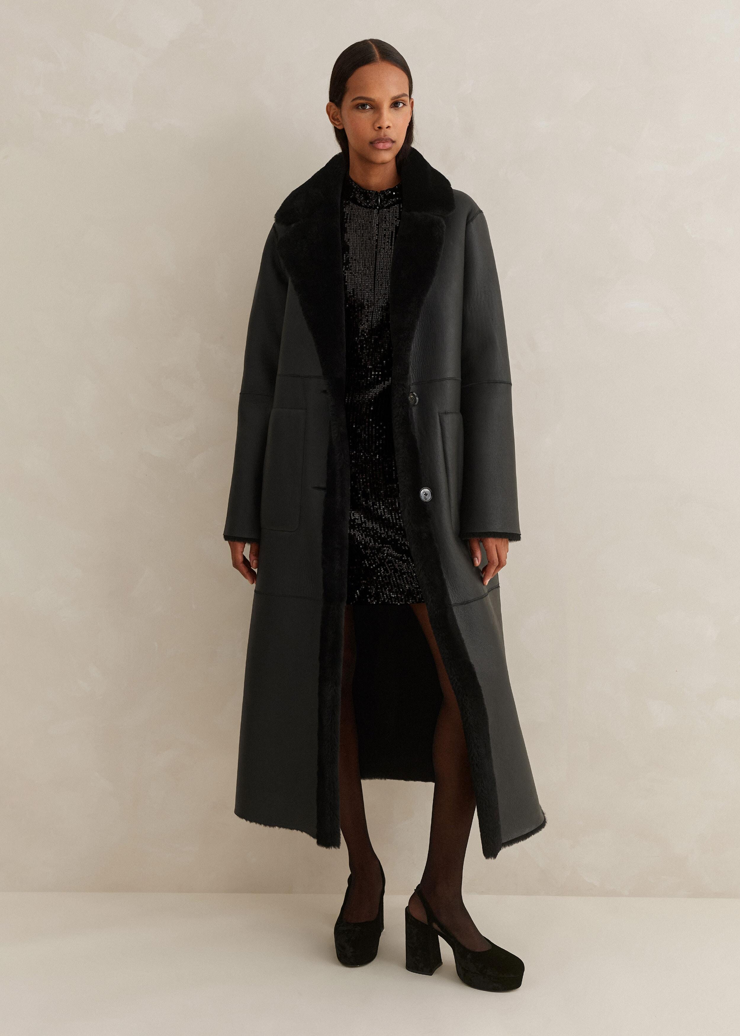 ME+EM Reversible Shearling Longline Coat in Brown Lyst