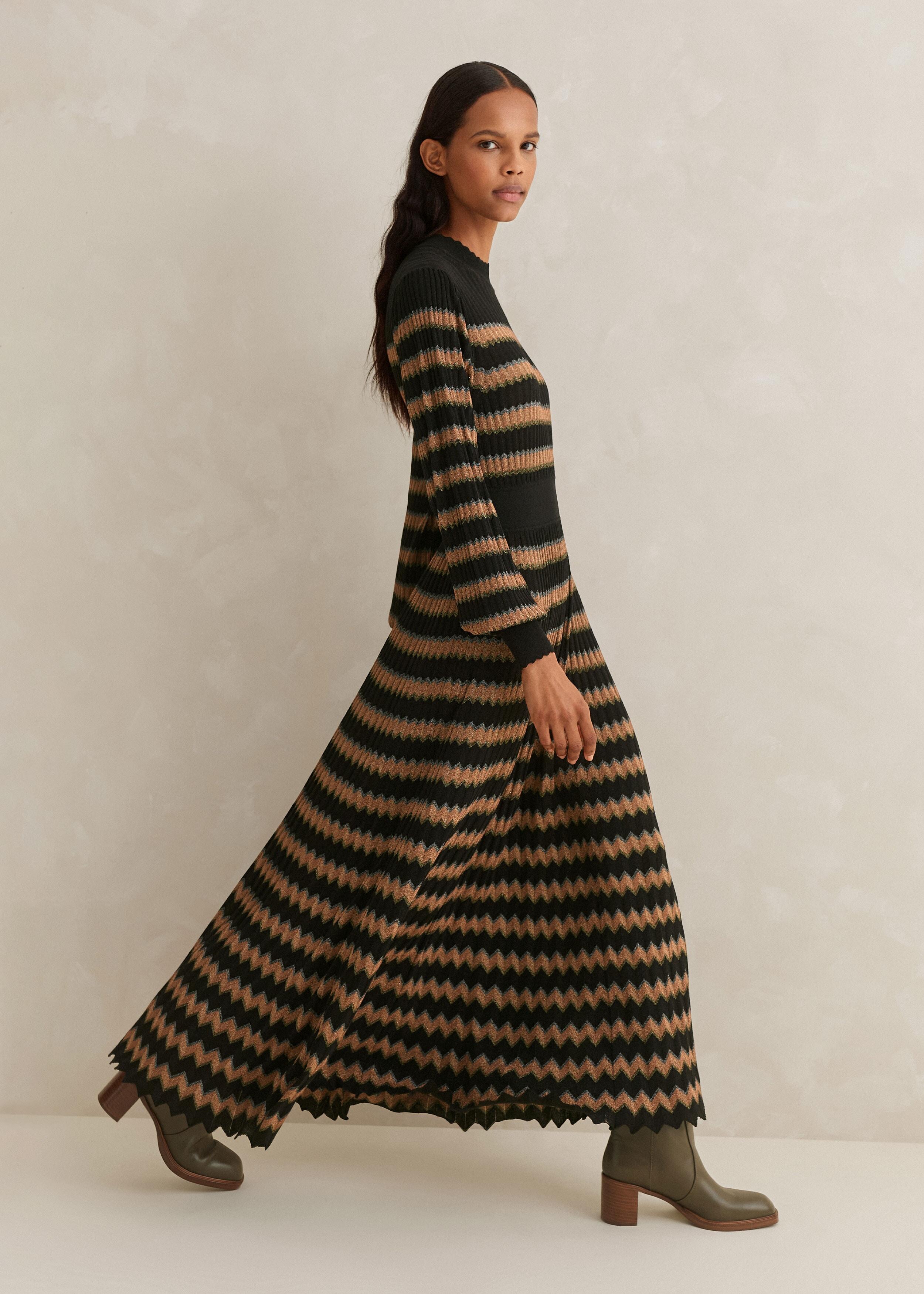ME EM Metallic Zig Zag Chevron Fit And Flare Maxi Dress in Natural Lyst UK