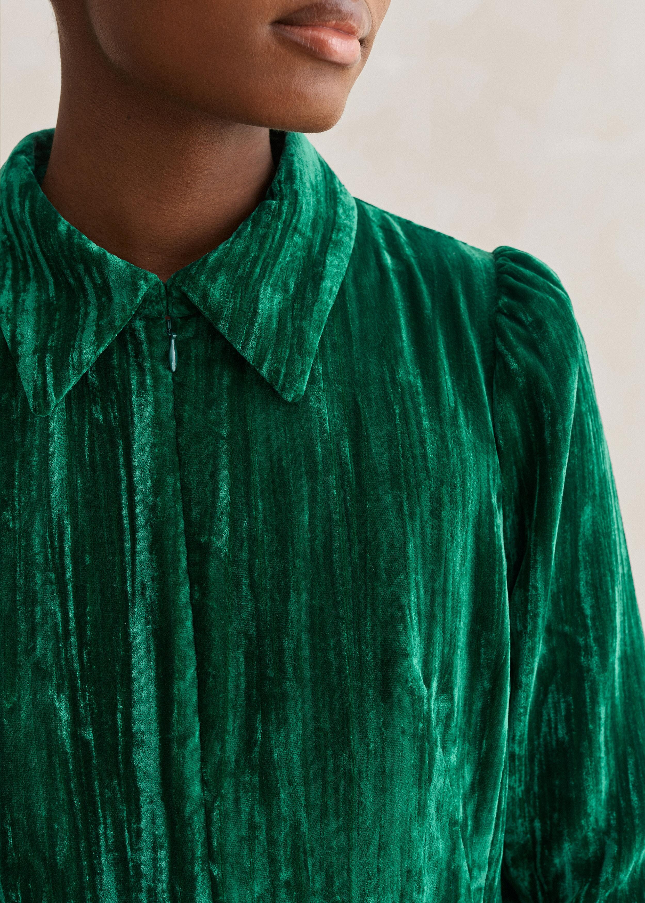 crushed velvet shirt dress R.Vivimos Women's Fall Winter Crushed Velvet Dress Long Sleeve Crew Neck  Elastic Smocked A-Line Tiered Ruffle Mini Dress (Small, ArmyGreen) at  Amazon Women's Clothing store