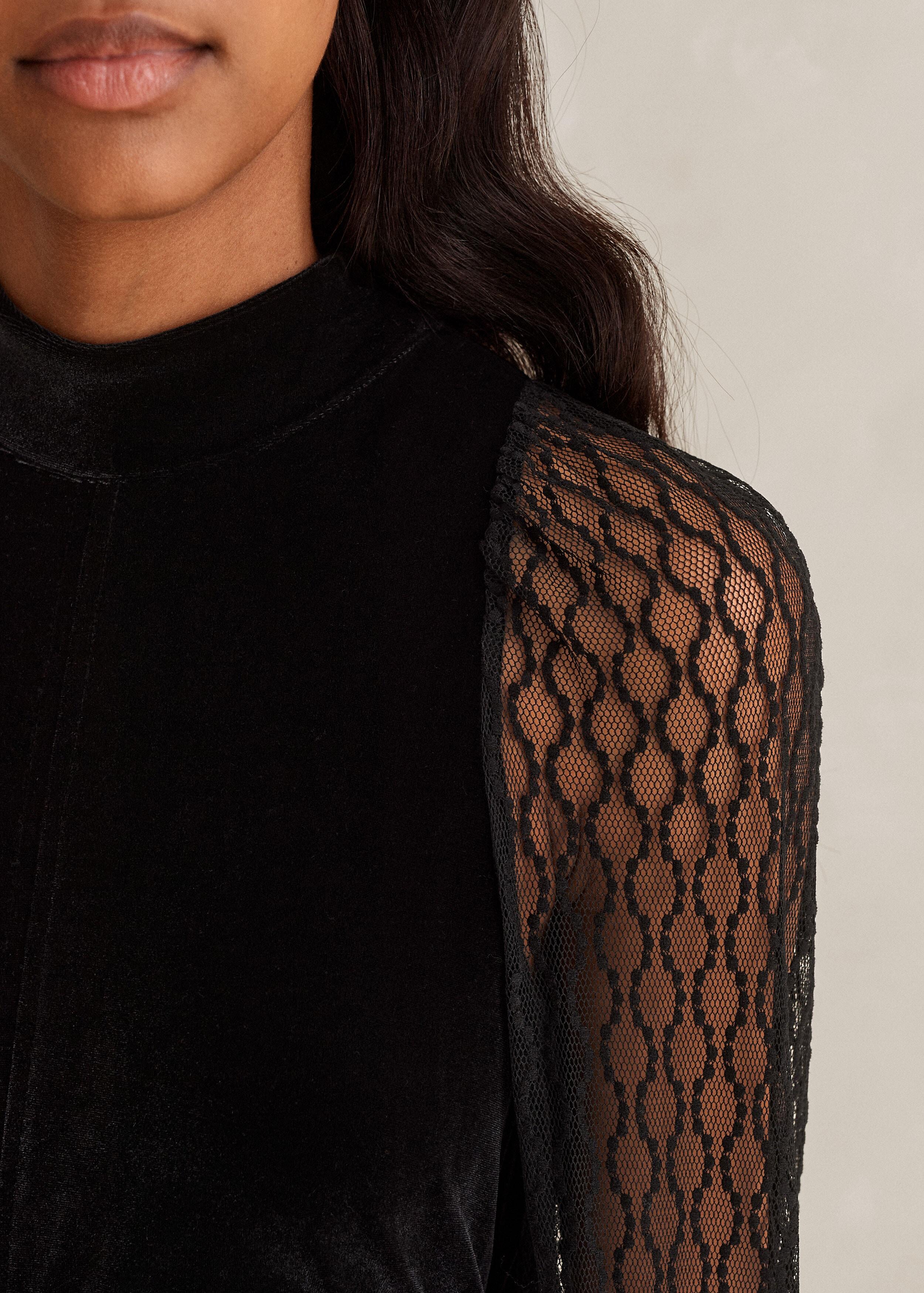 ME+EM Stretch Velvet Lace Sleeve High Neck Maxi Dress in Black | Lyst ME+EM Stretch Velvet Lace Sleeve High Neck Maxi Dress in Black | Lyst