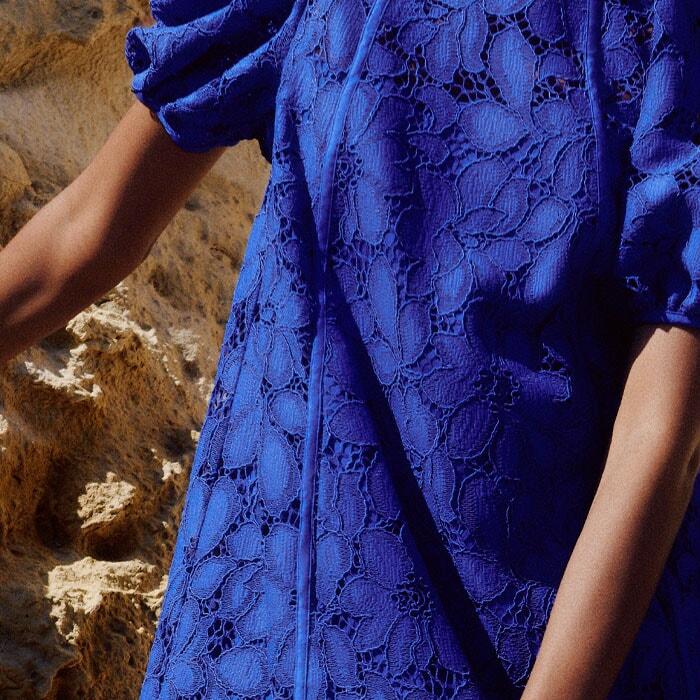 ME+EM Statement Guipure Lace Maxi Dress in Blue | Lyst