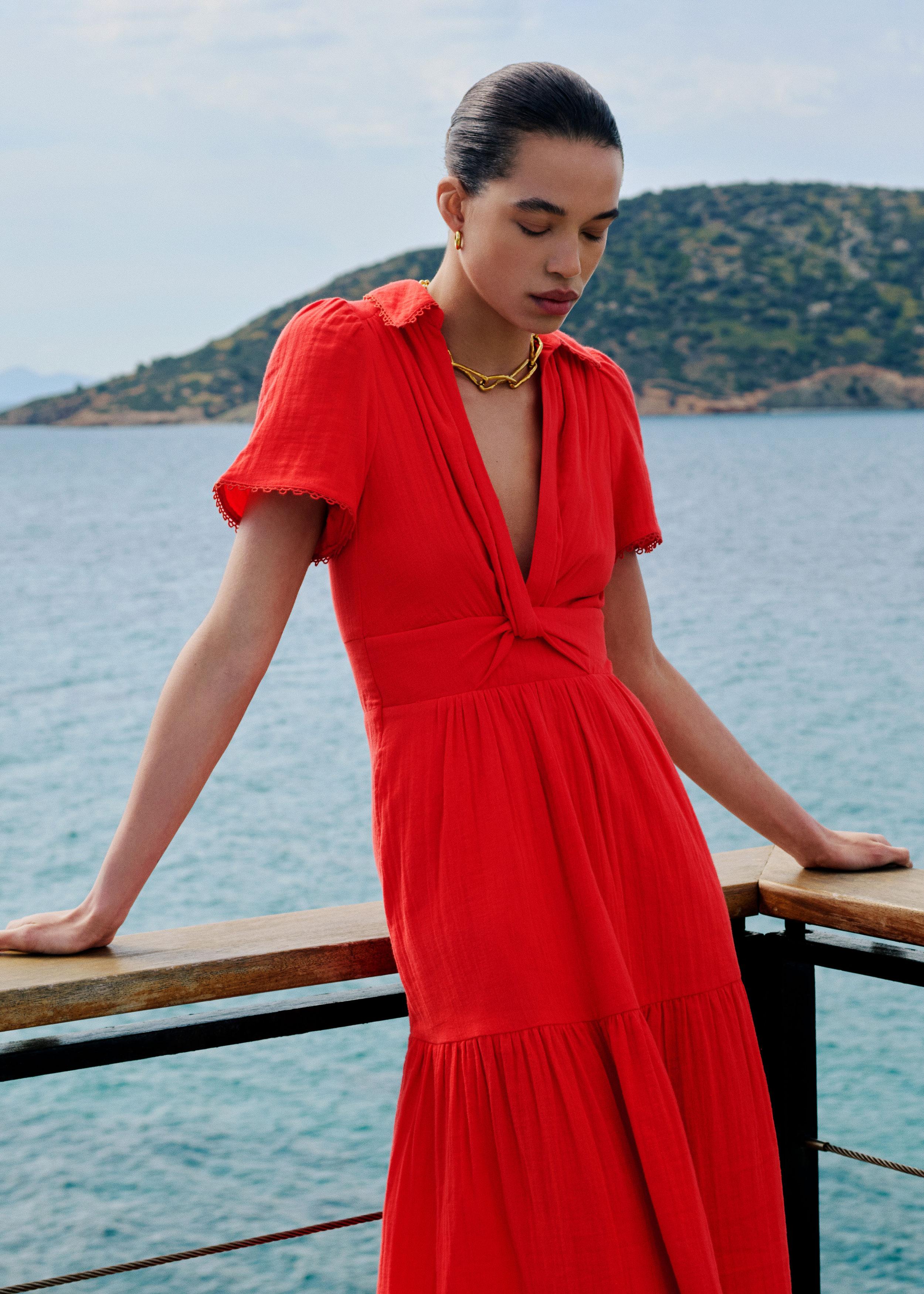 me & em red dress ME+EM Fit & Flare Twist Cheesecloth Maxi Dress in Red