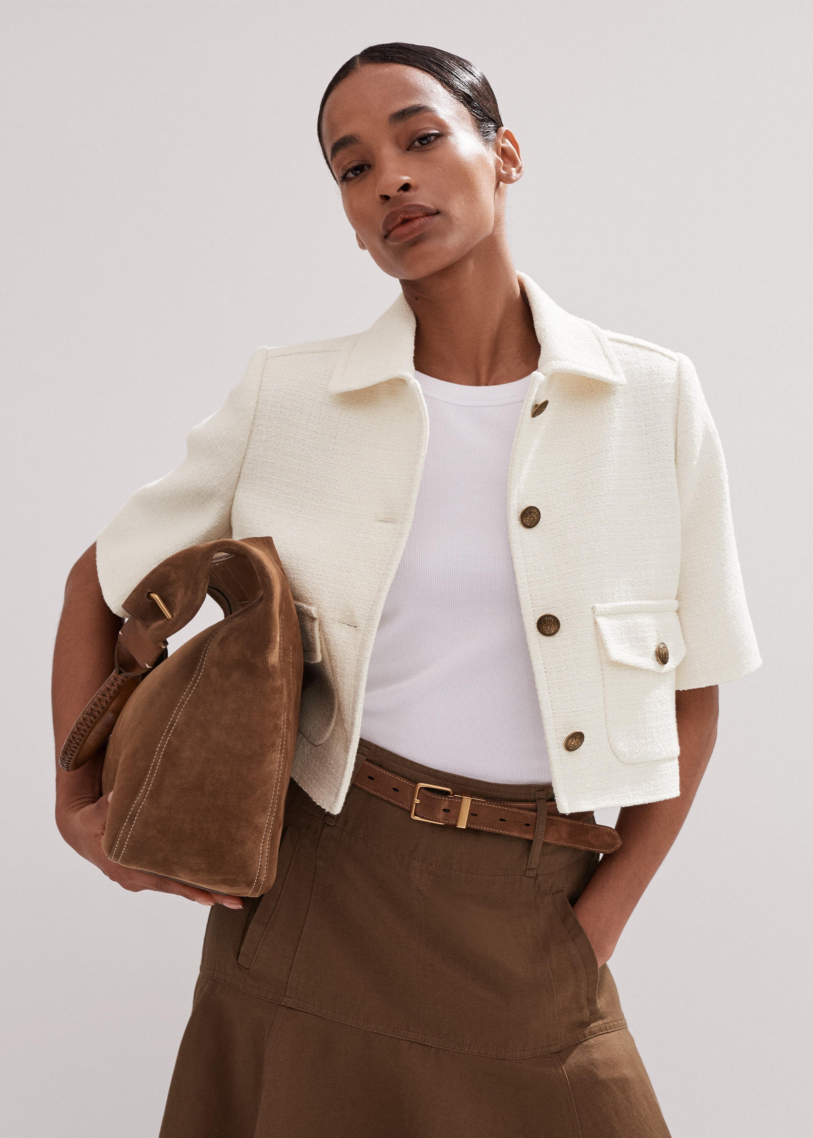 ME+EM Tweed Short Sleeve Crop Jacket in Brown | Lyst