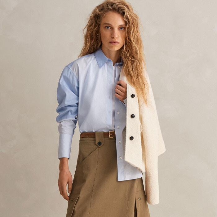 ME+EM Cotton Utility Midi Skirt in Natural Lyst UK