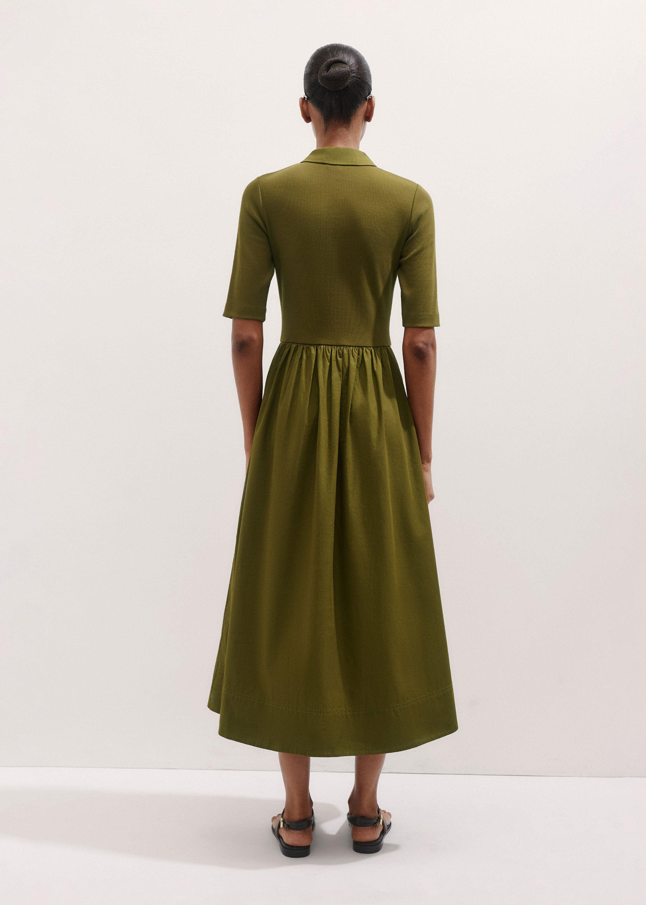 mixed media shirt collar maxi dress ME+EM Mixed Media Shirt Collar Maxi Dress in Green