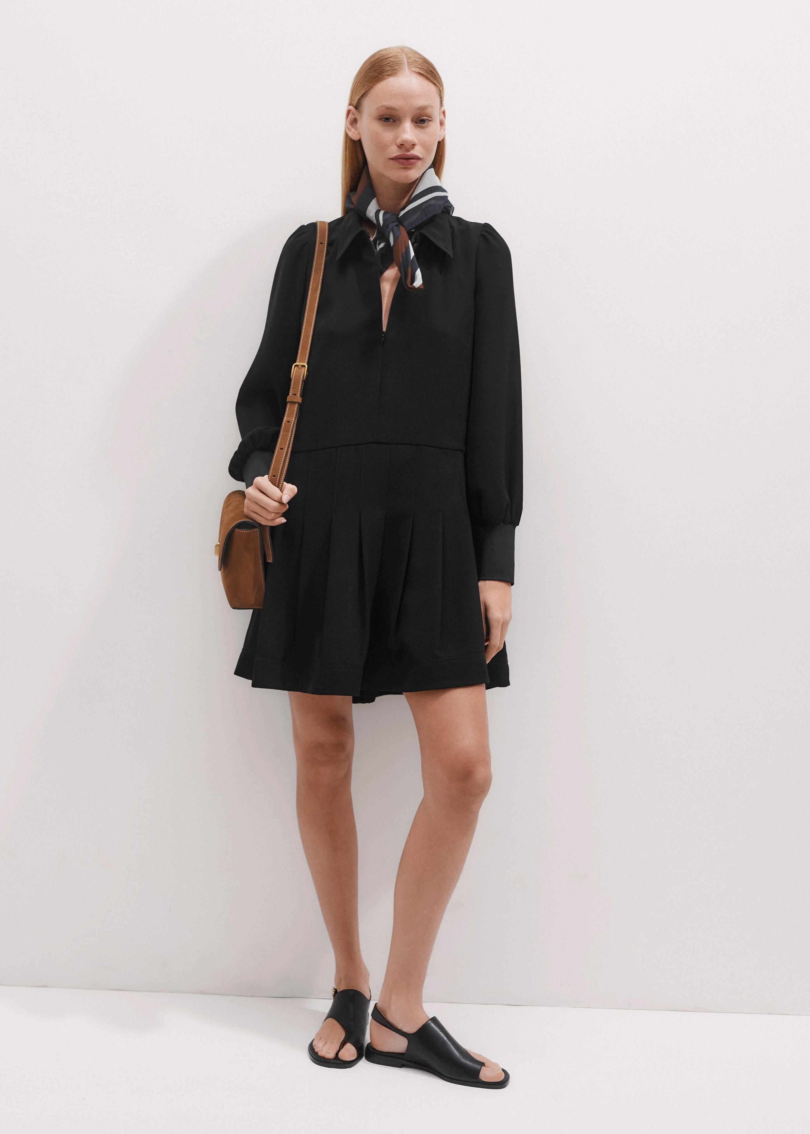 strapless open back dress Pleated V-Neck Long Sleeve Swing Dress main image 0