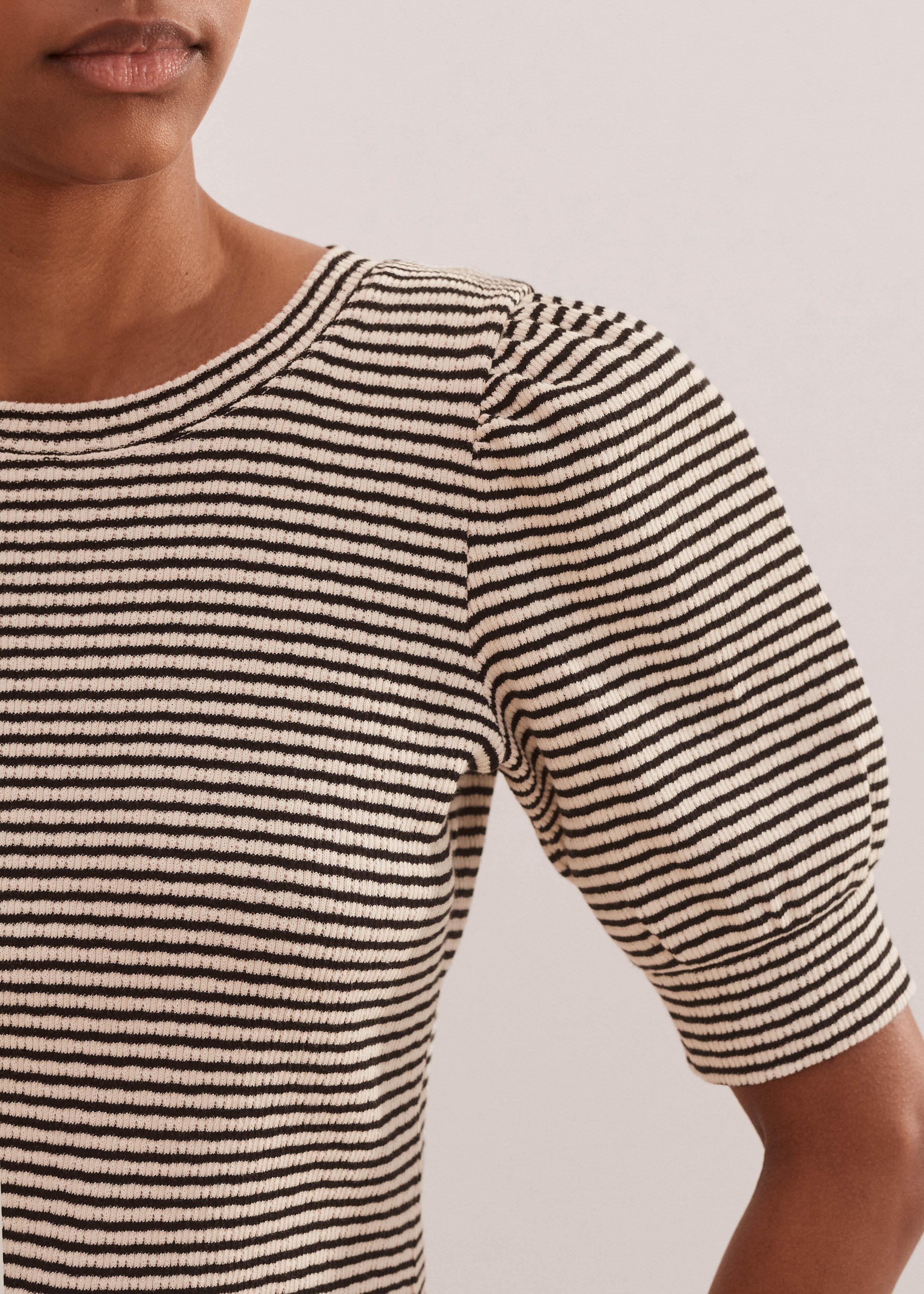 ME+EM Striped Pouf Sleeve Tee in Brown | Lyst